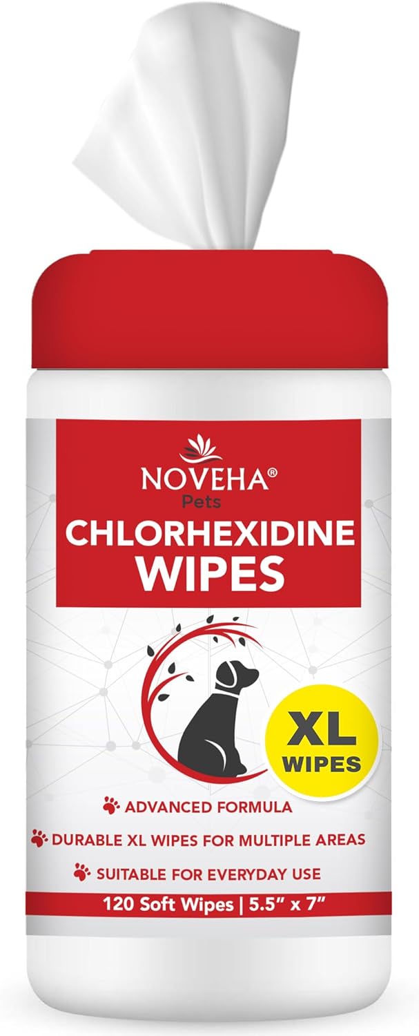 NOVEHA XL Cleansing Wipes with Aloe for Cats and Dogs - Formulated Pet Wipes for Facial, Finger Folds, and Underarms - Extra Large Size (5.5 x 7") - 120 Count · v11