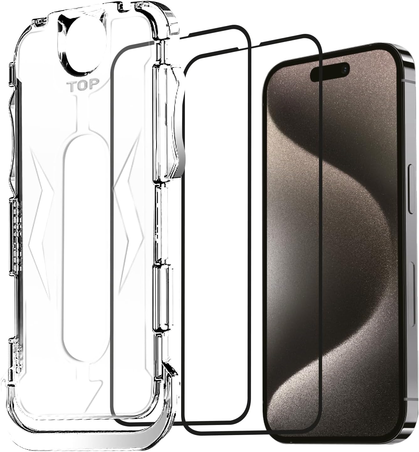 2 Pack Tempered Glass Screen Protector for iPhone 15 Pro Max 6.7 inch, Auto Dust Removal Installation, Bubble Free, Dynamic Island Compatible, HD Transparent, Easy Installation