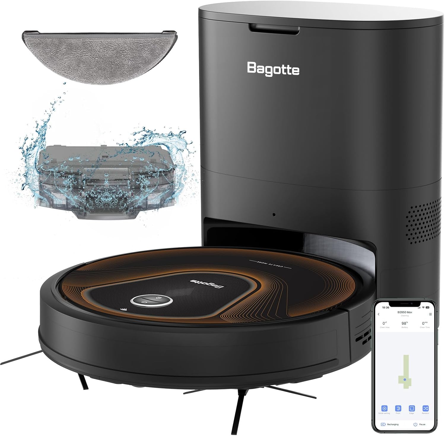 Bagotte Robot Vacuum and Mop Combo with Self-Emptying,3500Pa Super Suction,4-in-1 Robot Vacuum Cleaner for 30 Days of Cleaning,Compatible with Alexa,Ideal for Pet Hair Floor Carpet