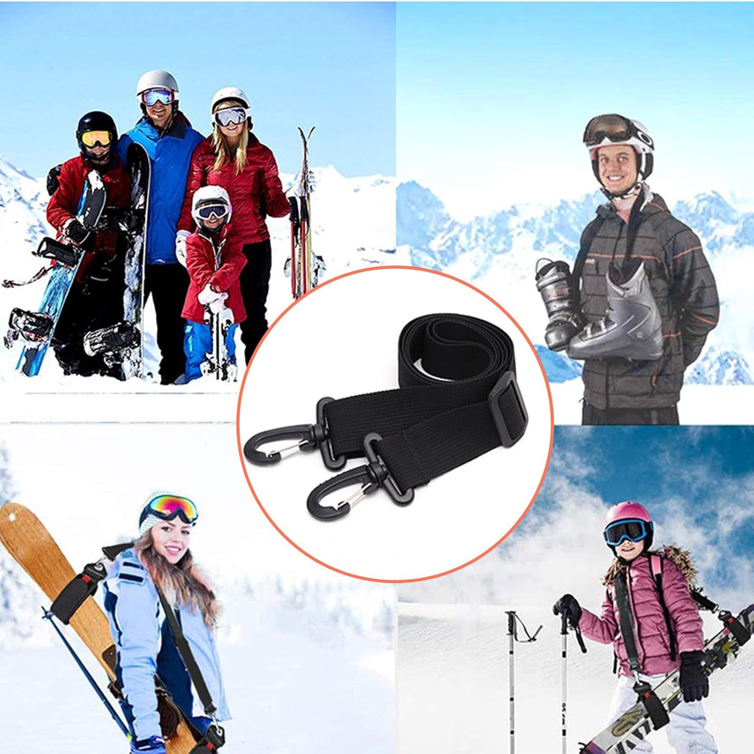 2 Stück Trageriemen für Ski- und Snowboardschuhe, Snowboard-Schultergurt, Ski- und Snowboardschuh-Schulterschlaufe, Rollschuhleine, Skiclips zum Zusammenhalten von Skiern für Damen und Herren