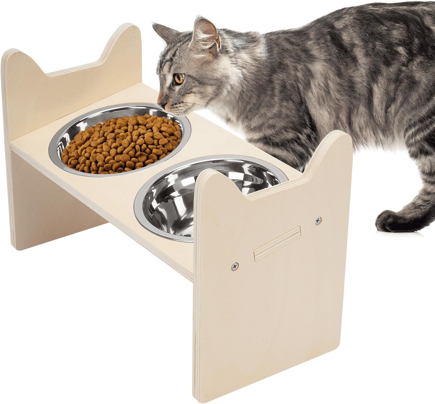 Elevated Cat Bowls with 2 Stainless Steel Cat Food Bowls for Large MediumSmall Cat Bowl Holder Cat Bowl Stand with Non-Slip Mat, 10° Inclination Raised Cat Bowls for Puppies Pet · v6