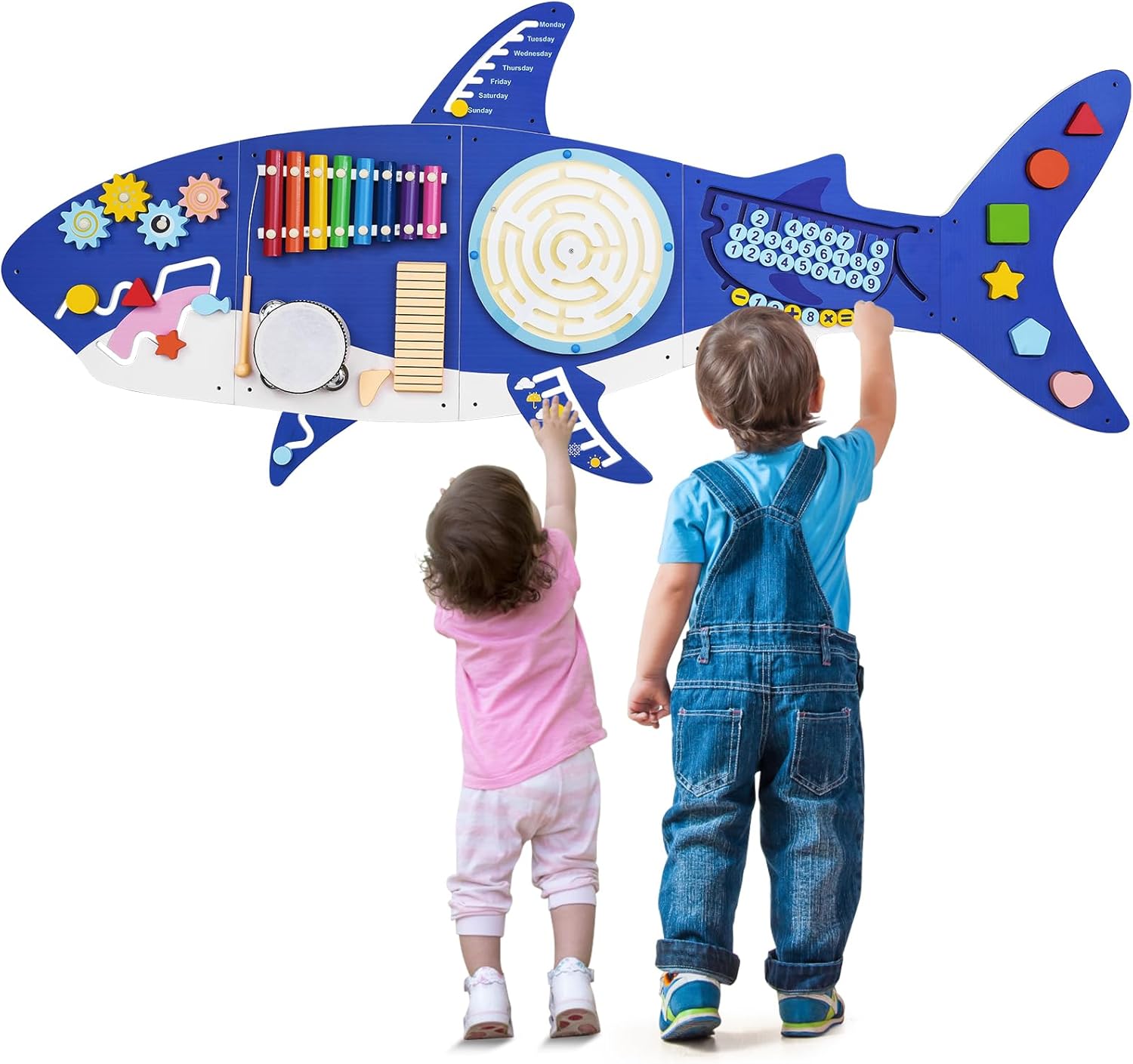 Weihnacht Shark Activity Wall Busy Board Panels,11-in-1 Montessori Sensory Toys, Toddler Learning Activity Center,Wooden Learning Toy Ideal Furniture for Playroom  Childrens Daycare · v3