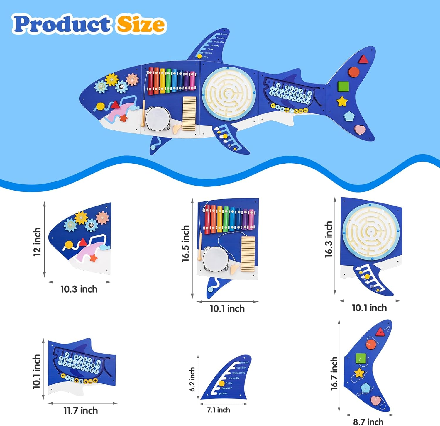 Weihnacht Shark Activity Wall Busy Board Panels,11-in-1 Montessori Sensory Toys, Toddler Learning Activity Center,Wooden Learning Toy Ideal Furniture for Playroom  Childrens Daycare · v3