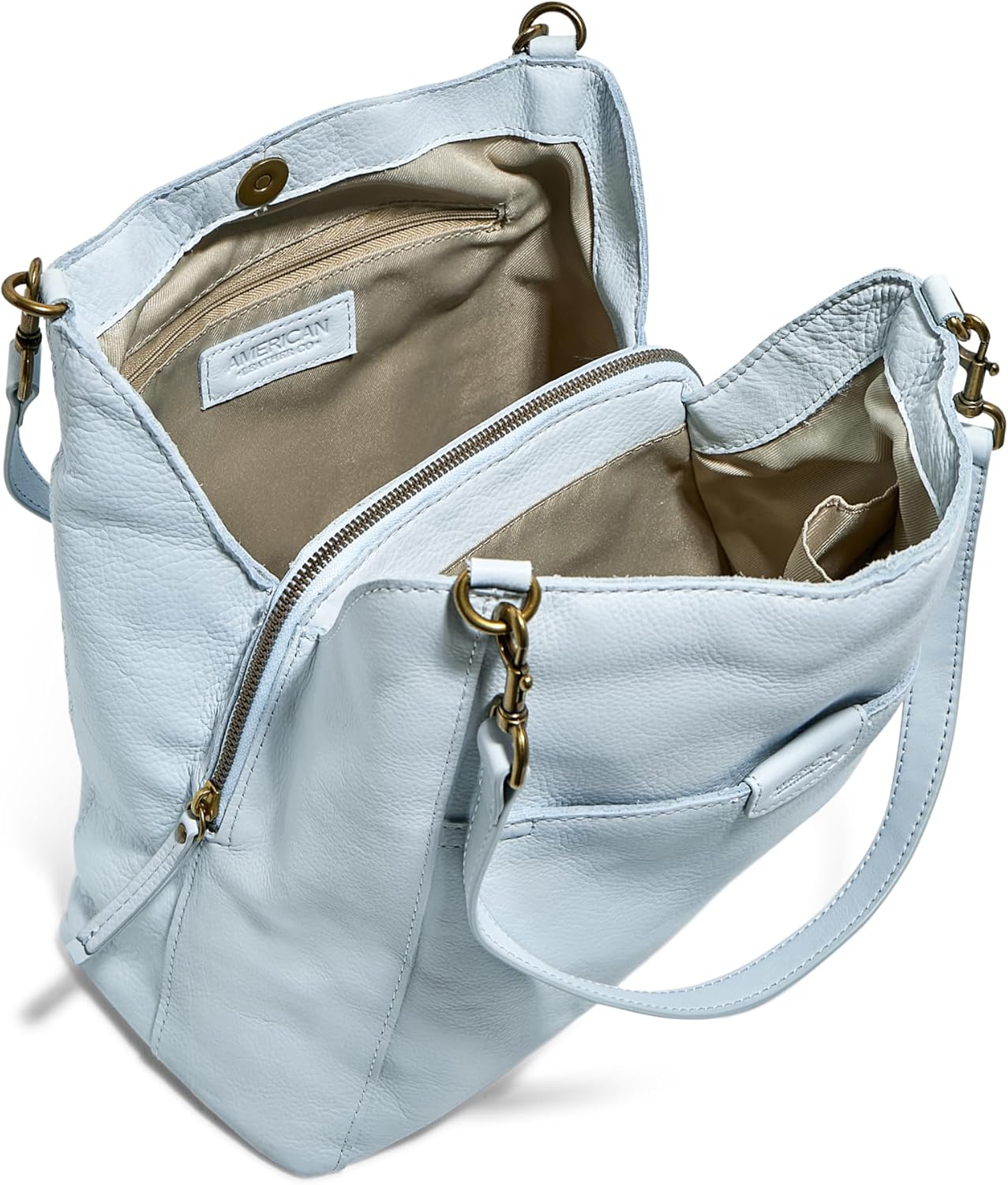 Tas Bahu Hobo Austin Triple-Entry dari American Leather Co. dengan Ritsleting Tengah, Kantong Selip, Tali Bahu yang Dapat Dilepas untuk Wanita