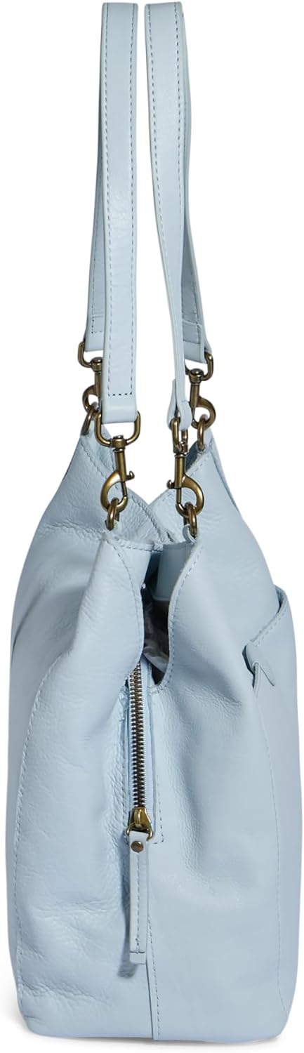 Tas Bahu Hobo Austin Triple-Entry dari American Leather Co. dengan Ritsleting Tengah, Kantong Selip, Tali Bahu yang Dapat Dilepas untuk Wanita
