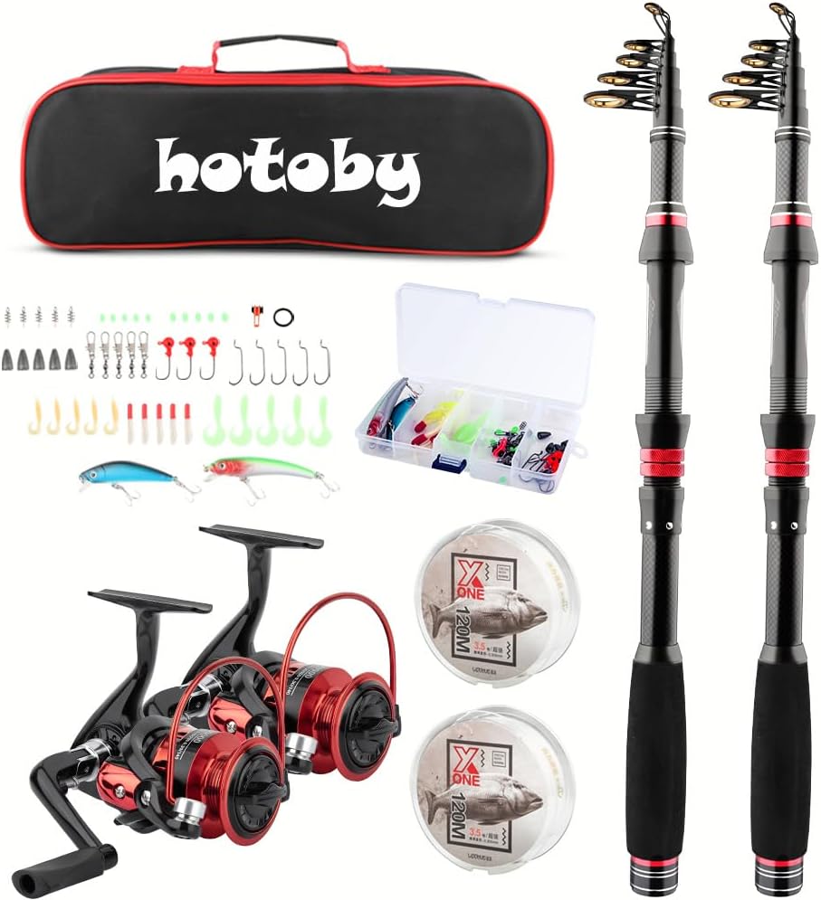 Fishing Rod and Reel Combos, 2PCS 2.1m/6.89ft Fishing Pole Combo Set, Carbon Fiber Telescopic Fishing Rod Kit with Spinning Reels, Fishing Line, Lures, Hooks and Carrier Bag for Youth Adults Beginner · v2