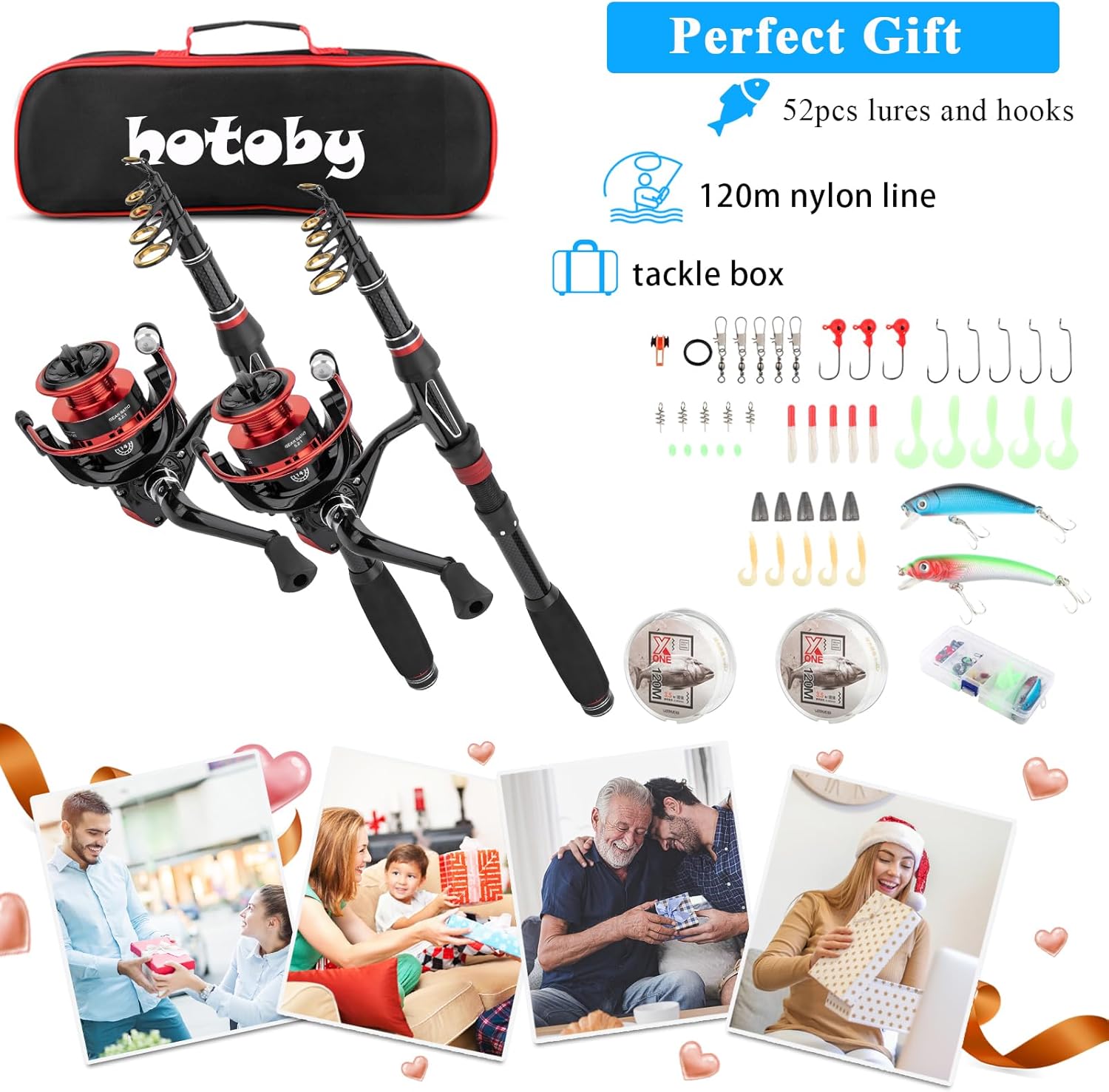 Fishing Rod and Reel Combos, 2PCS 2.1m/6.89ft Fishing Pole Combo Set, Carbon Fiber Telescopic Fishing Rod Kit with Spinning Reels, Fishing Line, Lures, Hooks and Carrier Bag for Youth Adults Beginner · v2