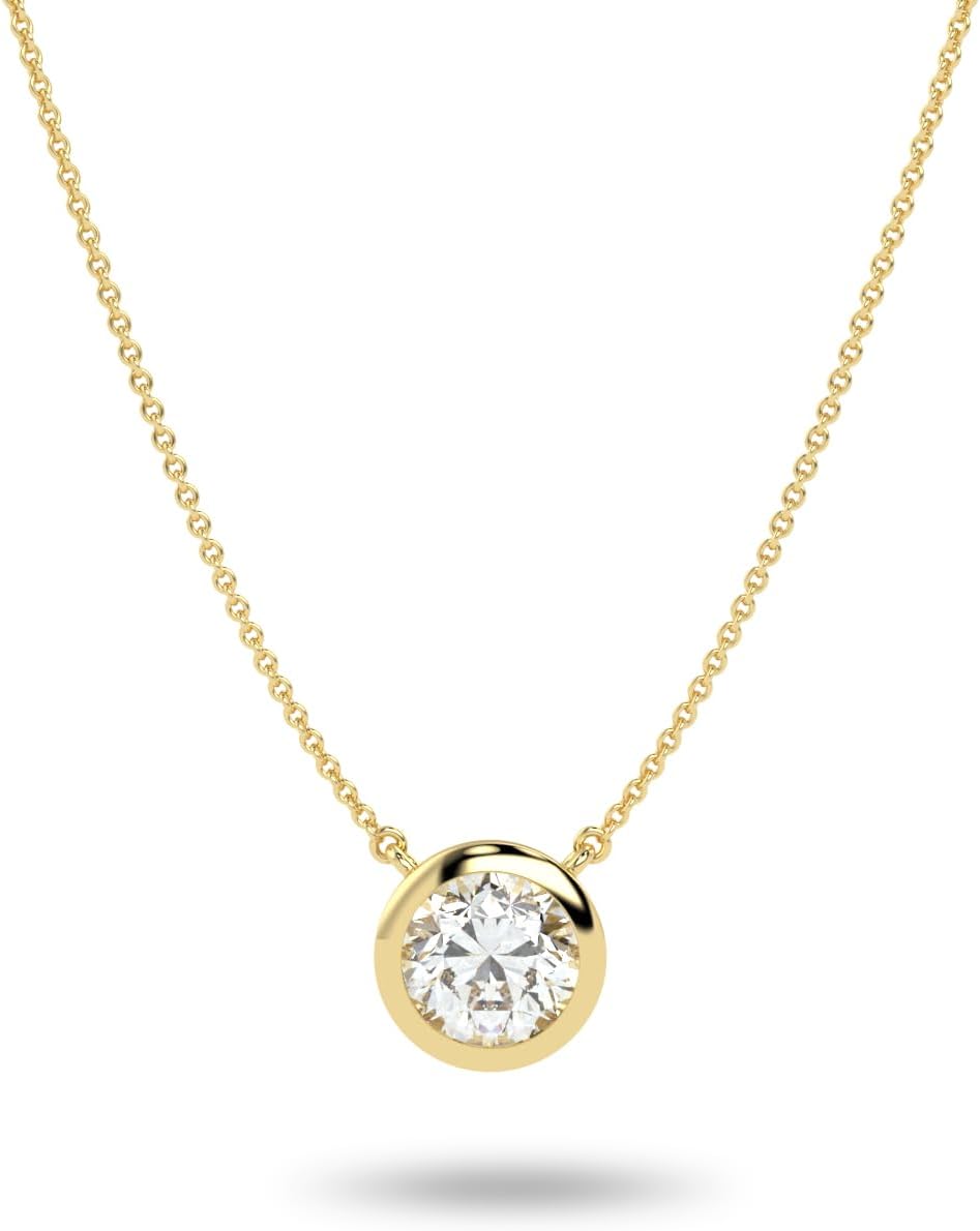 IGI Certified 1/4 to 3 Carat Lab Grown Diamond Round Solitaire Pendant Necklace for Women I 14k Gold Necklace (G-H, VS1-VS2, cttw) I 16 to 18 Inch adjustable Long Chain Necklace