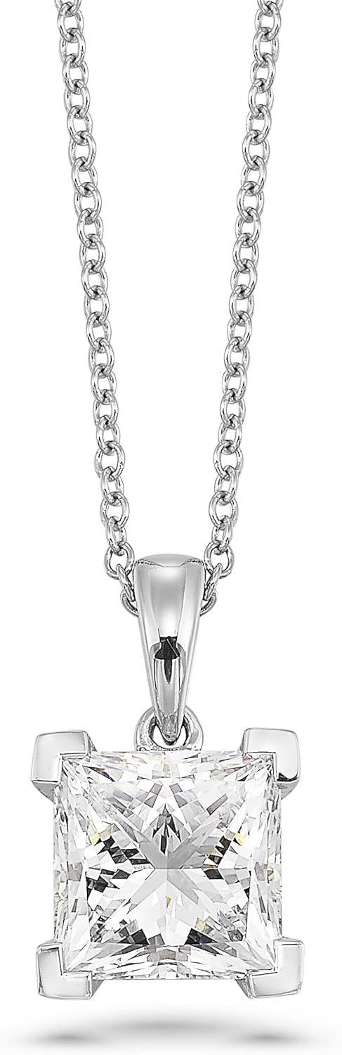 Collana con ciondolo solitario quadrato con diamante coltivato in laboratorio da 1/4 a 3 carati certificata IGI da 1/4 a 3 carati I collana in oro 14 carati (G-H, VS1-VS2, cttw) Collana a catena regolabile da 16-18 pollici
