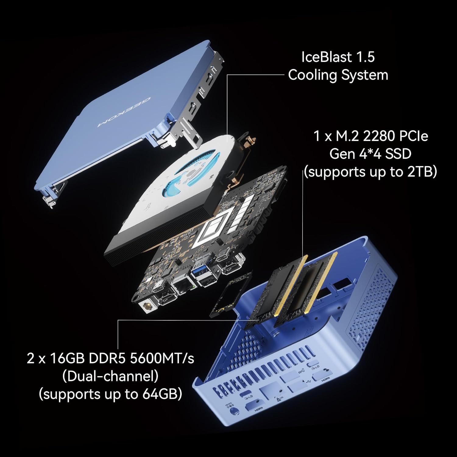 Mini PC GEEKOM AX8 Pro Ai, mini computer AMD Ryzen R9-8945HS (8C/16T, fino a 5,2 GHz), RAM DDR5 5600 Mhz da 32 GB, SSD PCIe Gen 4 da 2 TB, mini desktop Windows 11 Pro, AMD Radeon 780M /WiFi 6E/BT5.2/2.5G LAN