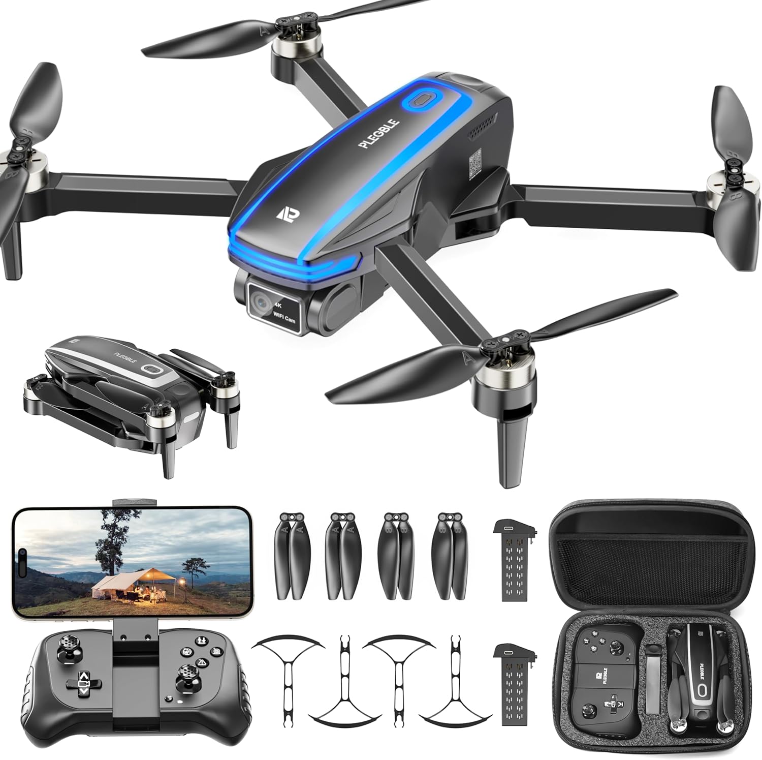 Drones avec caméra pour adultes Drone à moteur sans balais 4K pour enfants débutants, quadricoptère téléguidé pliable FPV avec protège-hélices, 2 batteries, 1500 mAh, objectif 130°, WiFi, commande vocale, photographie gestuelle, jouets cadeaux pour hommes et garçons