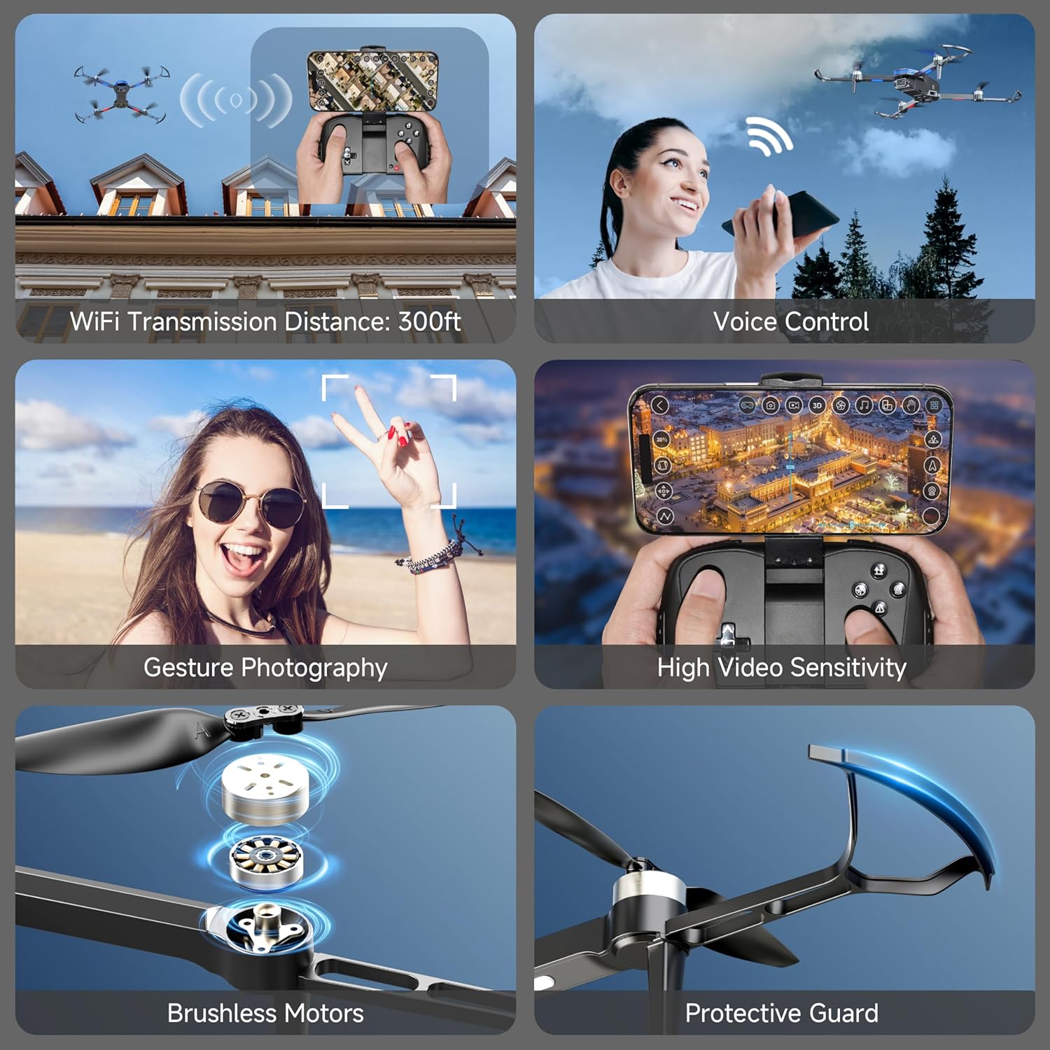 Drones with Camera for Adults 4K Brushless Motor Drone for Kids Beginners, FPV Foldable RC Quadcopter with Propeller Guards, 2 Batteries, 1500mAh, 130° Lens, WiFi, Voice Control, Gesture Photography, Gift Toys for Men Boys · v4