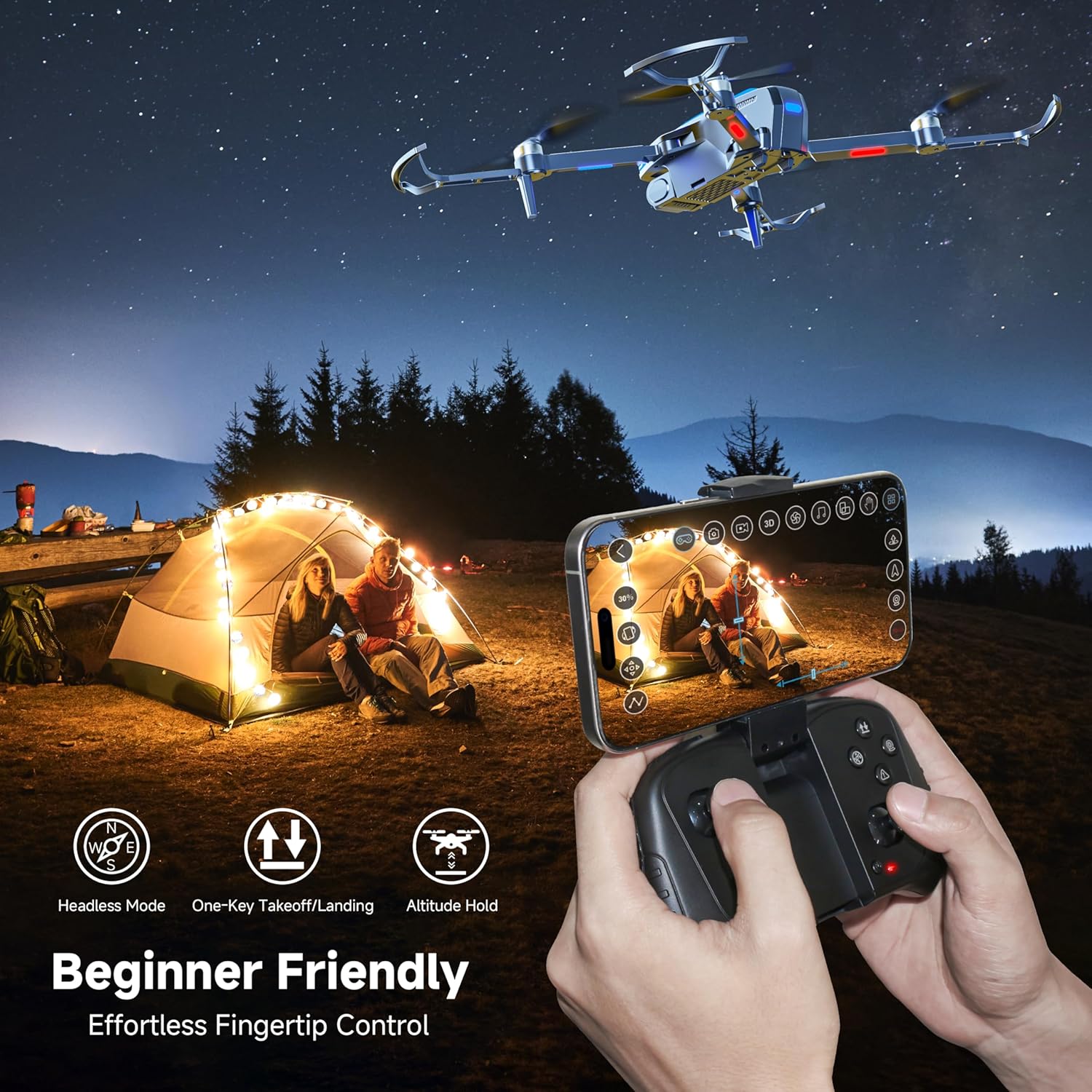 Drones with Camera for Adults 4K Brushless Motor Drone for Kids Beginners, FPV Foldable RC Quadcopter with Propeller Guards, 2 Batteries, 1500mAh, 130° Lens, WiFi, Voice Control, Gesture Photography, Gift Toys for Men Boys · v4