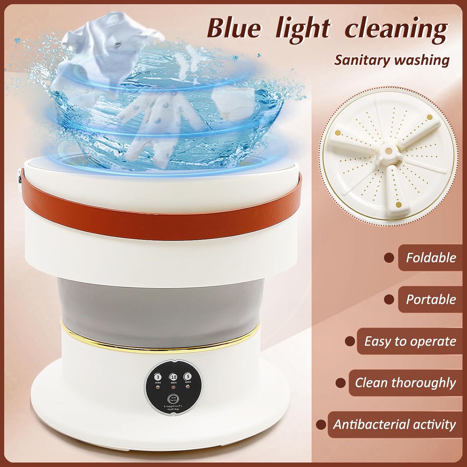 Portable Dryers for Laundry 8L Folding Mini Washer Washing Machine Mini Laundry Machine Ideal for Travel Cleaning Kit, Baby Clothes, Underwear Small Items or Apartment · v10