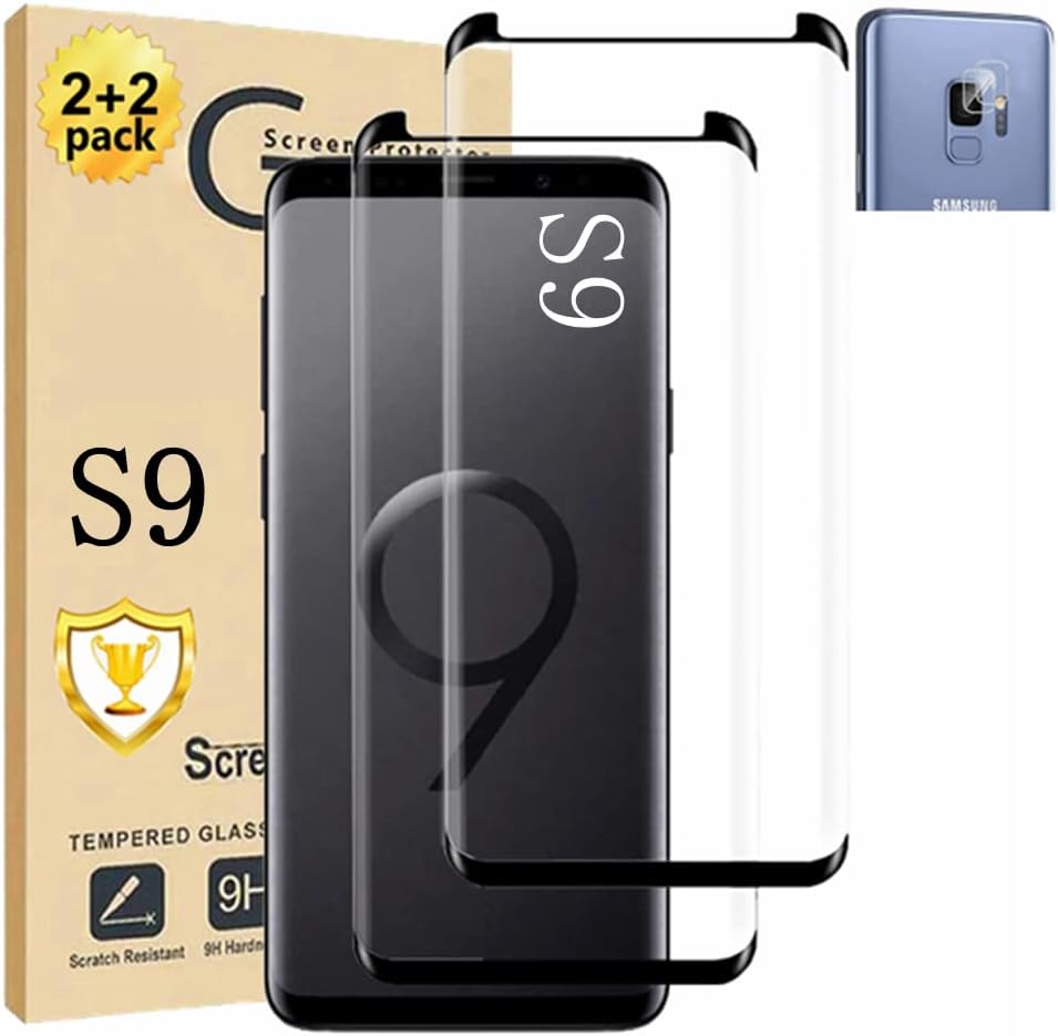 Protecteur d'écran pour Galaxy S9, lot de 2 films de protection d'écran en verre trempé【Lot de 2】Lot de 2 protecteurs d'objectif pour appareil photo, verre 3D, dureté 9H, protecteur d'écran en verre trempé pour Samsung Galaxy S9