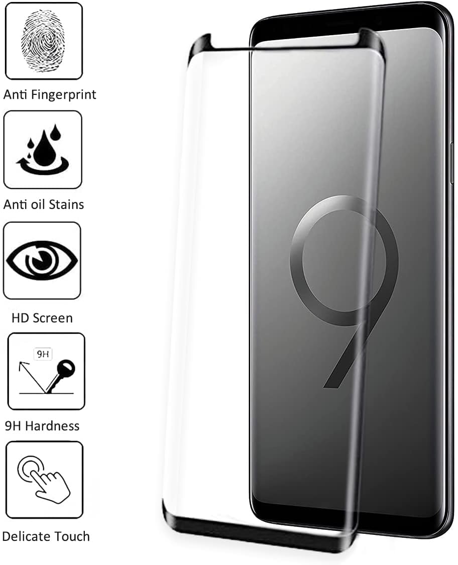 Protecteur d'écran pour Galaxy S9, lot de 2 films de protection d'écran en verre trempé【Lot de 2】Lot de 2 protecteurs d'objectif pour appareil photo, verre 3D, dureté 9H, protecteur d'écran en verre trempé pour Samsung Galaxy S9