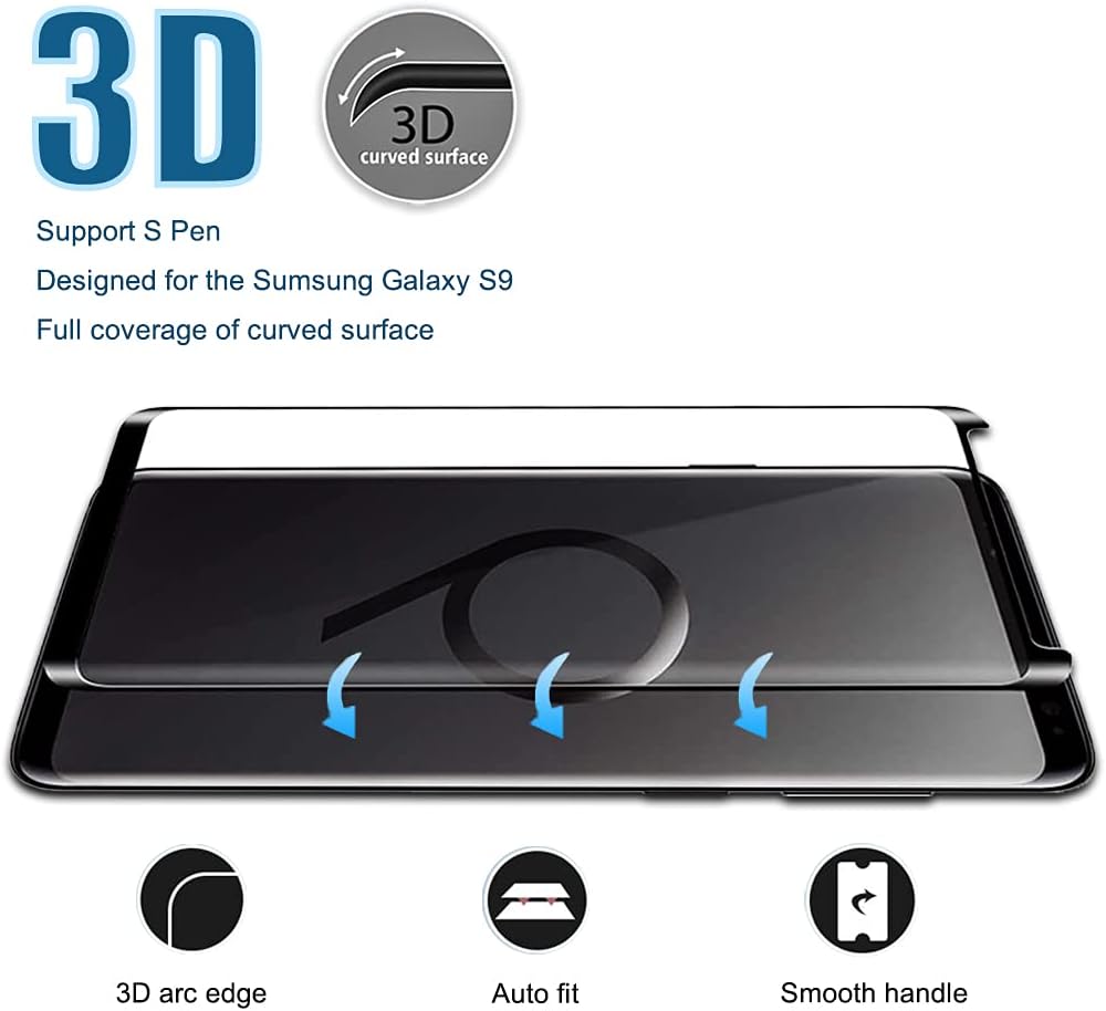 Protecteur d'écran pour Galaxy S9, lot de 2 films de protection d'écran en verre trempé【Lot de 2】Lot de 2 protecteurs d'objectif pour appareil photo, verre 3D, dureté 9H, protecteur d'écran en verre trempé pour Samsung Galaxy S9