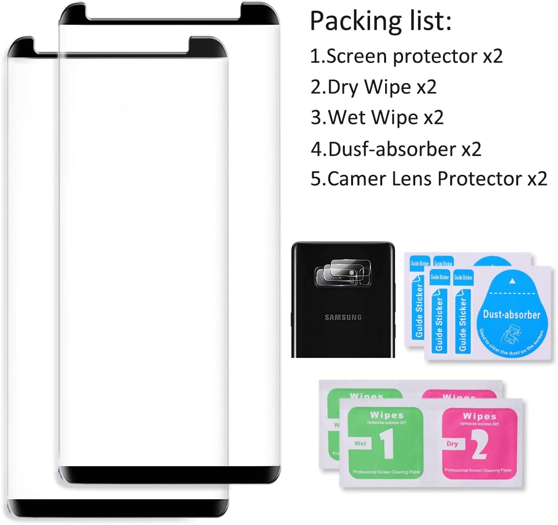 Galaxy Note 8 Screen Protector, 2 Pack Tempered Glass Screen Protector, 2 Pack Camera Lens Protector, 3D Glass 9H Hardness Tempered Glass Screen Protector for Samsung Galaxy Note 8 【2 2 Pack】