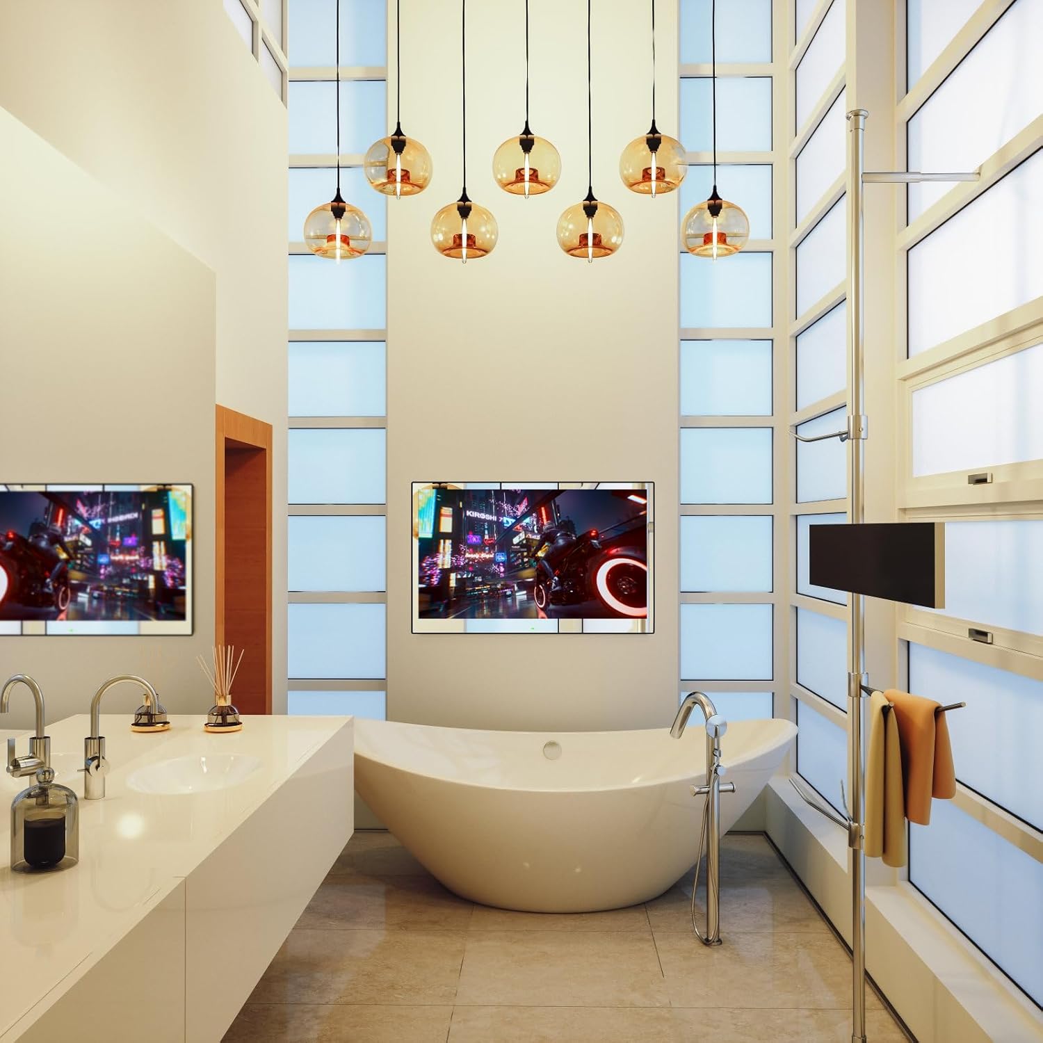 Smart TV UHD 4K elecsung da 32 pollici per bagno, pannello touch a specchio, con sintonizzatore analogico e digitale, impermeabile IP65, WiFi, Bluetooth, altoparlanti integrati, sistema Android 11.0, modello 2024