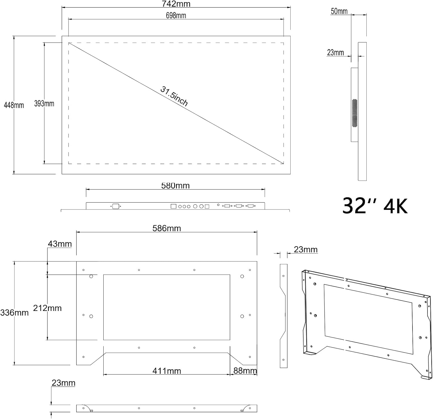 Smart TV UHD 4K elecsung da 32 pollici per bagno, pannello touch a specchio, con sintonizzatore analogico e digitale, impermeabile IP65, WiFi, Bluetooth, altoparlanti integrati, sistema Android 11.0, modello 2024