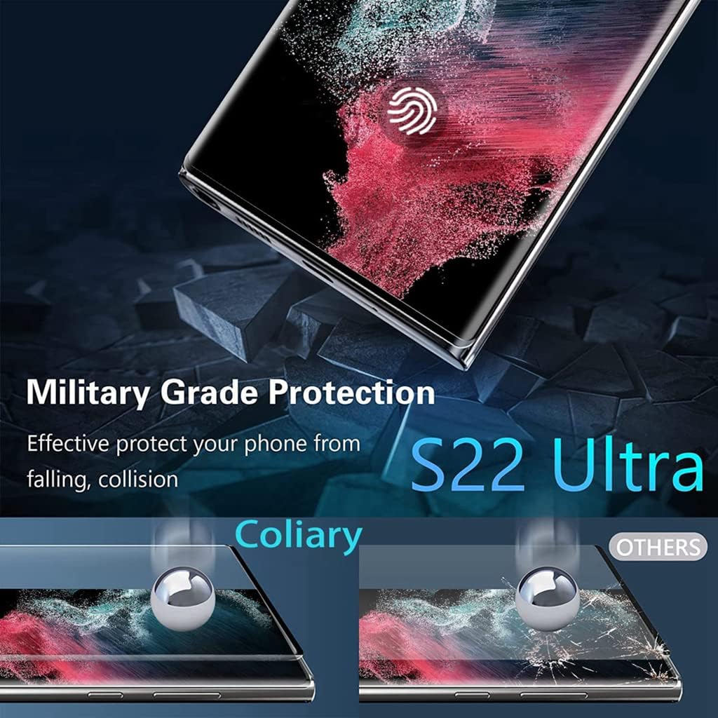 واقي شاشة Galaxy S22 Ultra، قطعتان من واقي شاشة S22 Ultra المصنوع من الزجاج المقوى، قطعتان من واقي عدسة الكاميرا، واقي شاشة من الزجاج المقوى بقوة 9H لهاتف Samsung Galaxy S22 Ultra【2 عبوة】