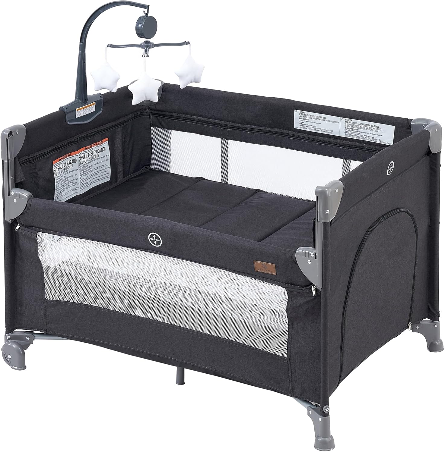 Tempat Tidur Bayi 5 in 1, Tempat Tidur Bayi dengan Kasur Tempat Tidur Bayi, Tempat Tidur Bayi Portabel dengan Tempat Penyimpanan, Tempat Bermain Bayi dengan Tempat Tidur Bayi dari Bayi Baru Lahir hingga Balita (Abu-abu Tua) (Abu-abu Muda)