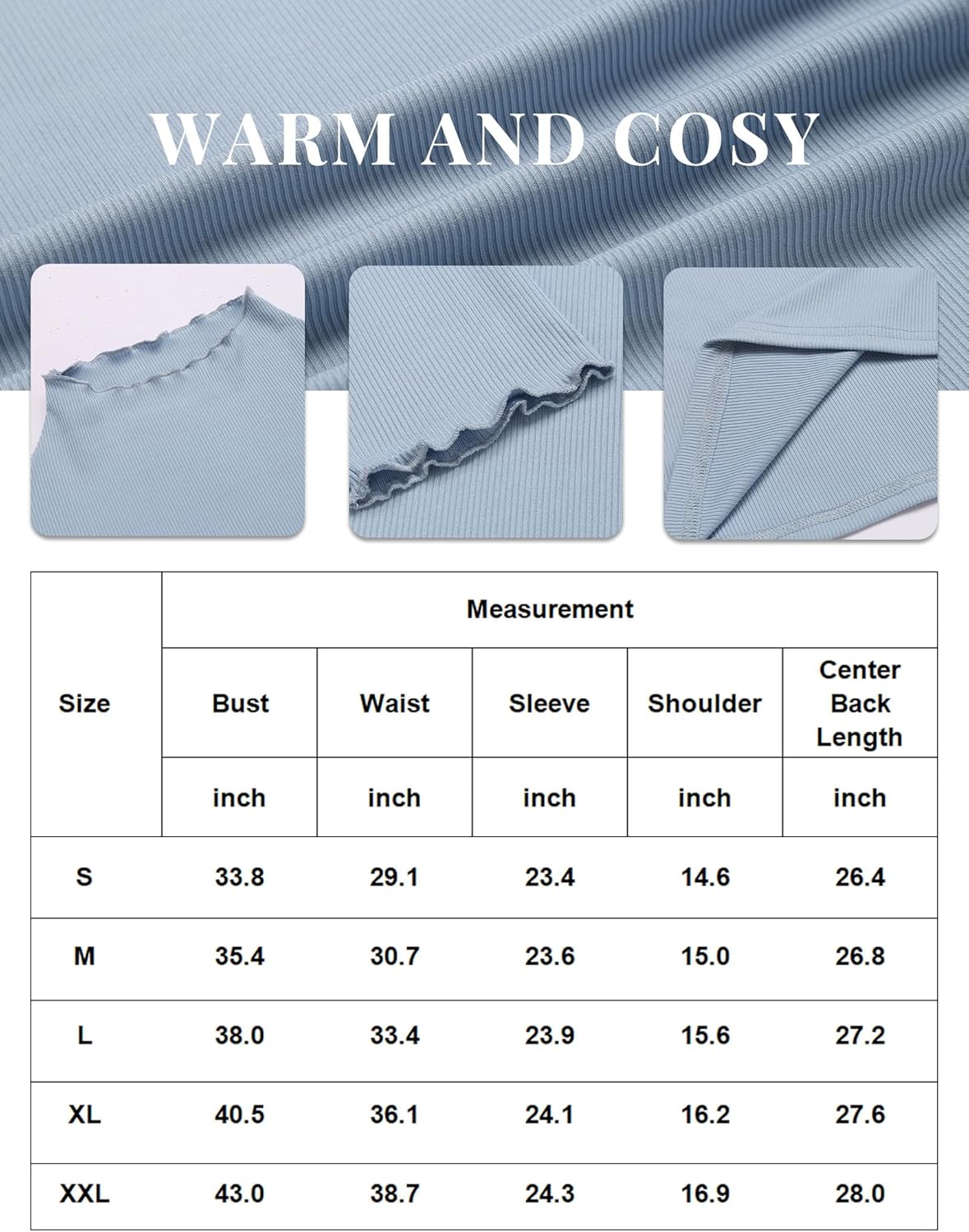 Ekouaer Turtleneck Shirt Women Ribbed Long Sleeve Shirts Lettuce Trim Mock Neck Tops Slim Fit Base Layer · v3