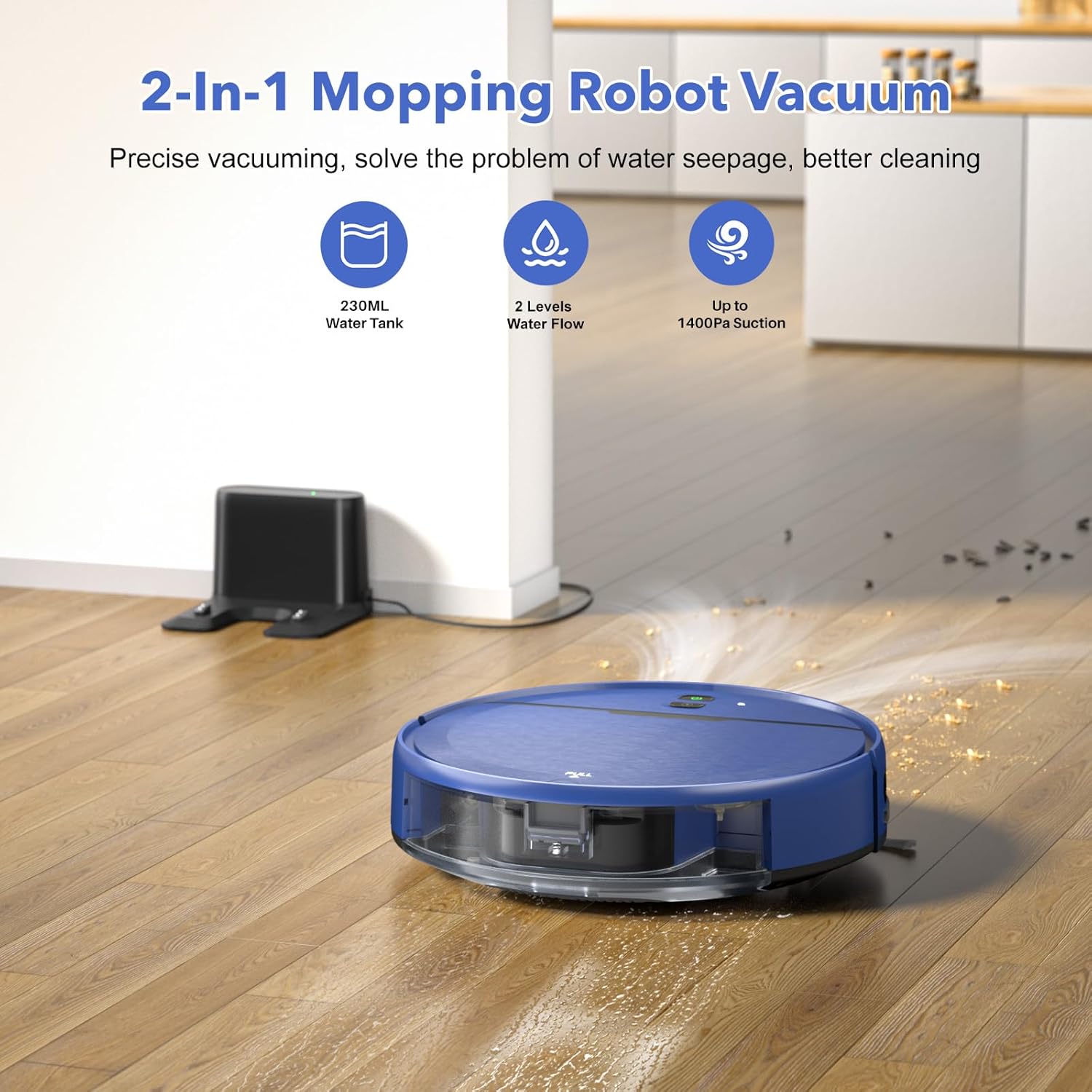 2-in-1-Wisch- und Staubsaugroboter, Kombination aus Saugroboter und Wischmopp, kompatibel mit WiFi/App, Roboter-Staubsauger, selbstladend, schlank, ideal für Familien mit Haustieren, harter Boden, Haare, niedrigfloriger Teppich