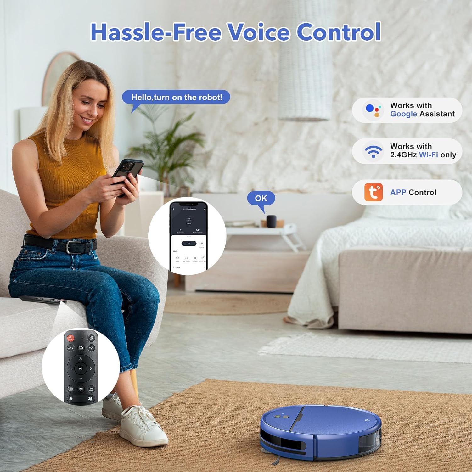 2-in-1-Wisch- und Staubsaugroboter, Kombination aus Saugroboter und Wischmopp, kompatibel mit WiFi/App, Roboter-Staubsauger, selbstladend, schlank, ideal für Familien mit Haustieren, harter Boden, Haare, niedrigfloriger Teppich