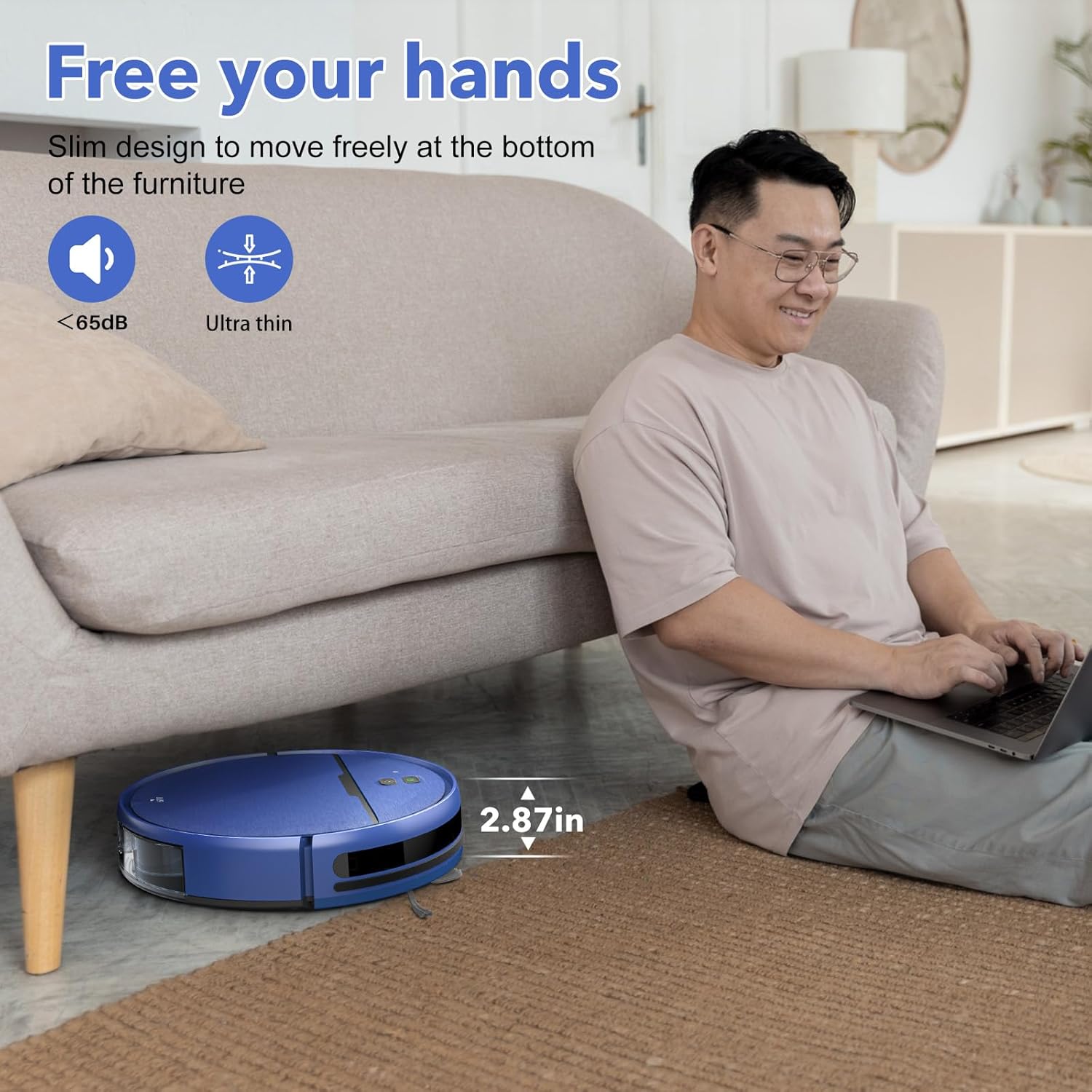 2-in-1-Wisch- und Staubsaugroboter, Kombination aus Saugroboter und Wischmopp, kompatibel mit WiFi/App, Roboter-Staubsauger, selbstladend, schlank, ideal für Familien mit Haustieren, harter Boden, Haare, niedrigfloriger Teppich