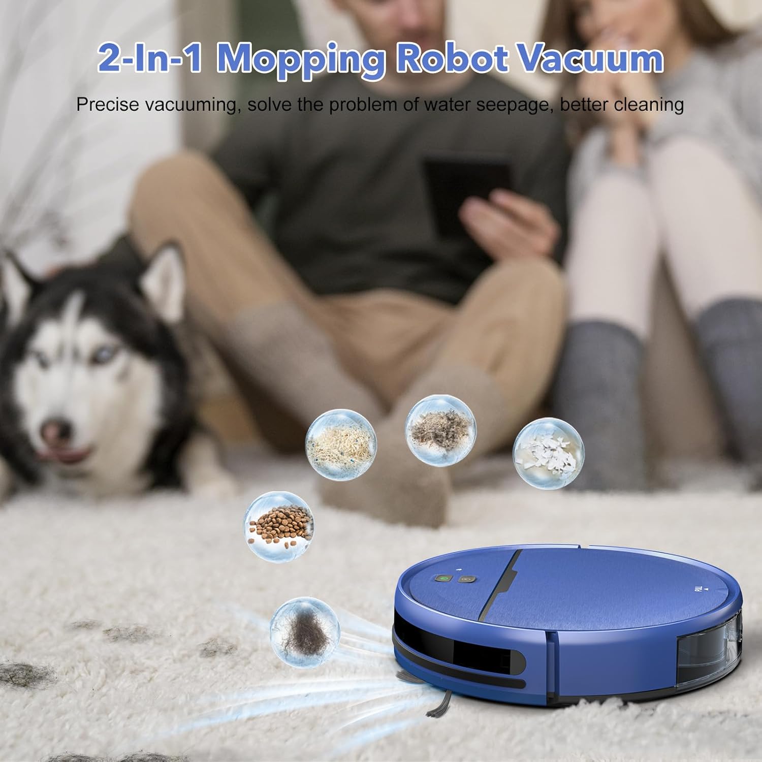2-in-1-Wisch- und Staubsaugroboter, Kombination aus Saugroboter und Wischmopp, kompatibel mit WiFi/App, Roboter-Staubsauger, selbstladend, schlank, ideal für Familien mit Haustieren, harter Boden, Haare, niedrigfloriger Teppich