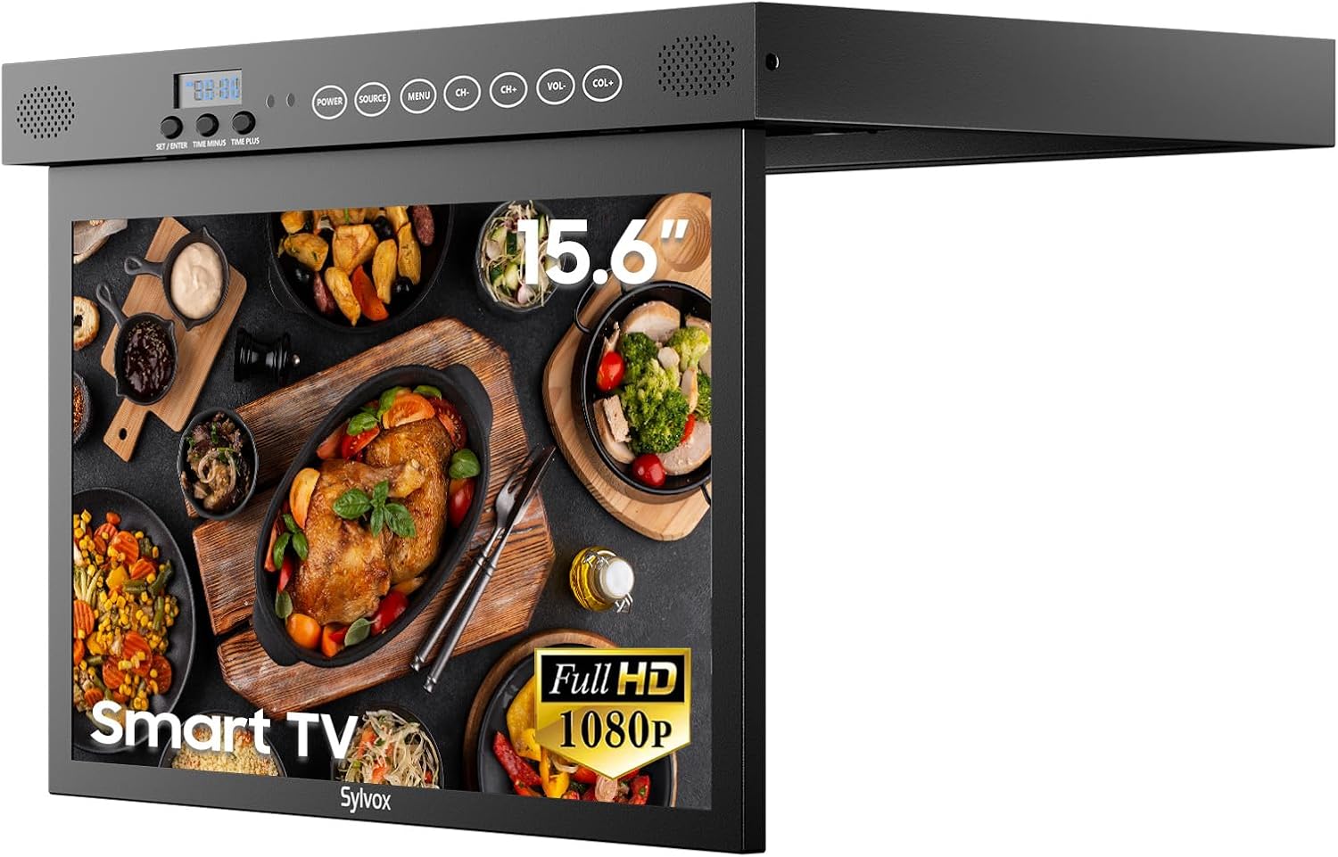 SYLVOX キッチンテレビ、15.6インチキャビネット下テレビ、キッチン用テレビ、スマートテレビ内蔵APPストア、WiFi Bluetooth対応、RVキャンピングカー、寝室、ボート用1080P小型テレビ