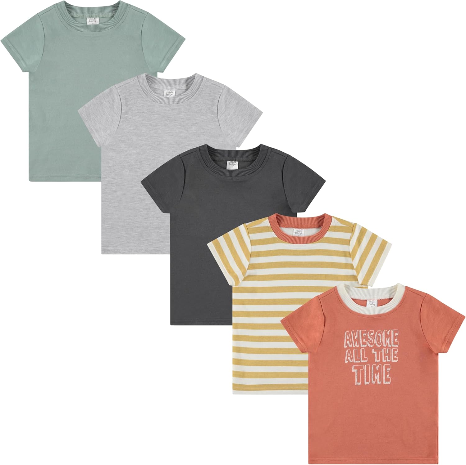 Cudlie 5-Pack Toddler/Baby Boy Short Sleeve Shirts - Premium Quality T-Shirt Tops