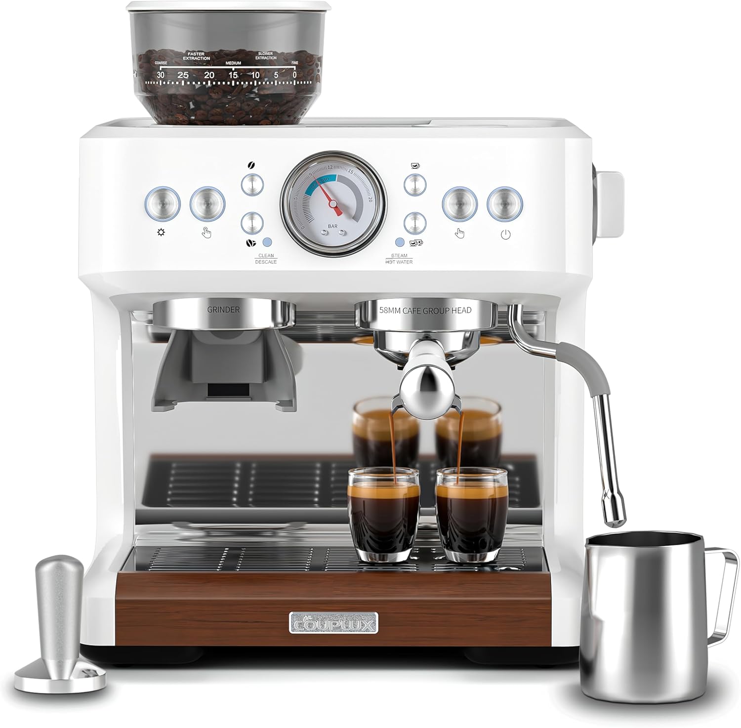 Espresso Machine with Grinder, 20 Bar Espresso Maker All in One Coffee Machine, Cafe Espresso Machine with Milk Frother for Latte Cappuccinos Coffee Maker, 2.8L Water Tank, 58MM Portafilter · v2