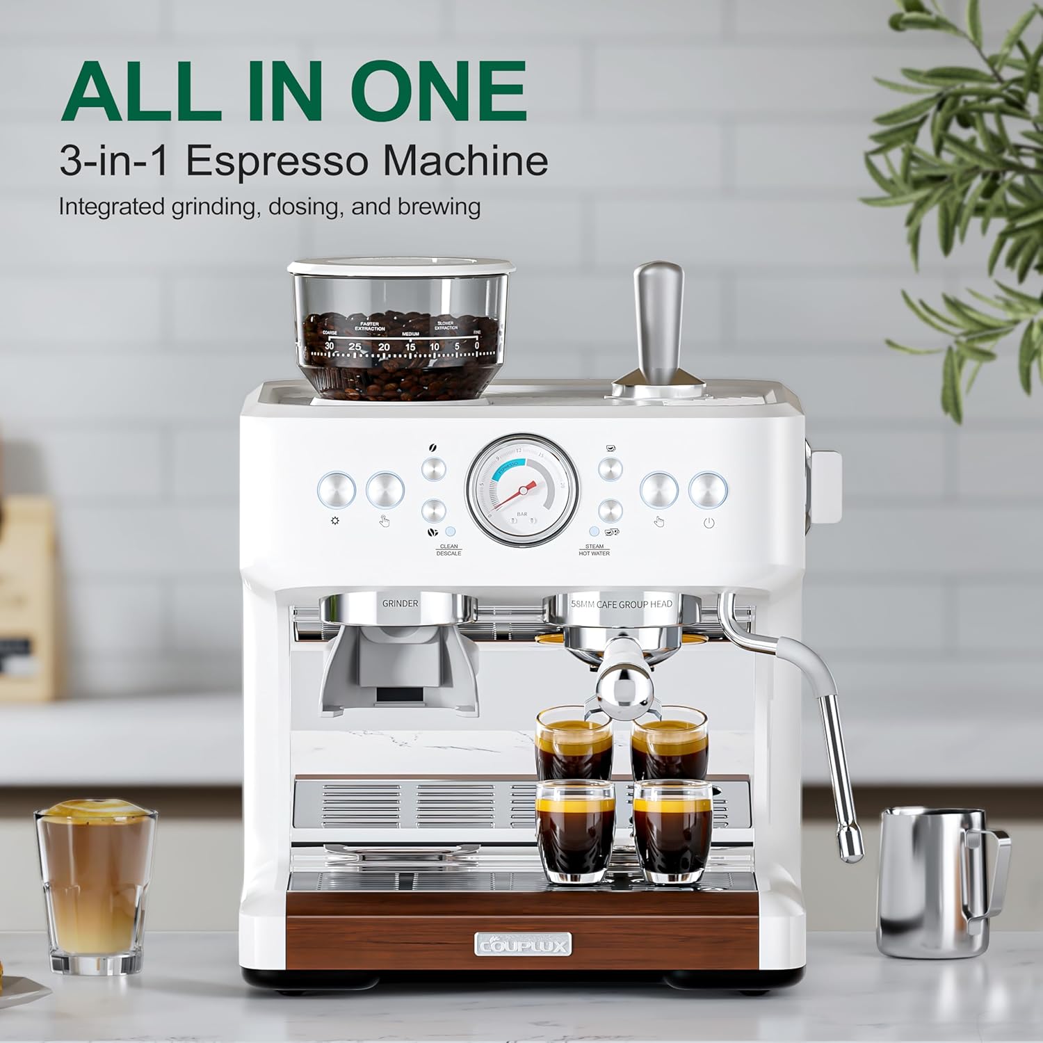 Espresso Machine with Grinder, 20 Bar Espresso Maker All in One Coffee Machine, Cafe Espresso Machine with Milk Frother for Latte Cappuccinos Coffee Maker, 2.8L Water Tank, 58MM Portafilter · v2