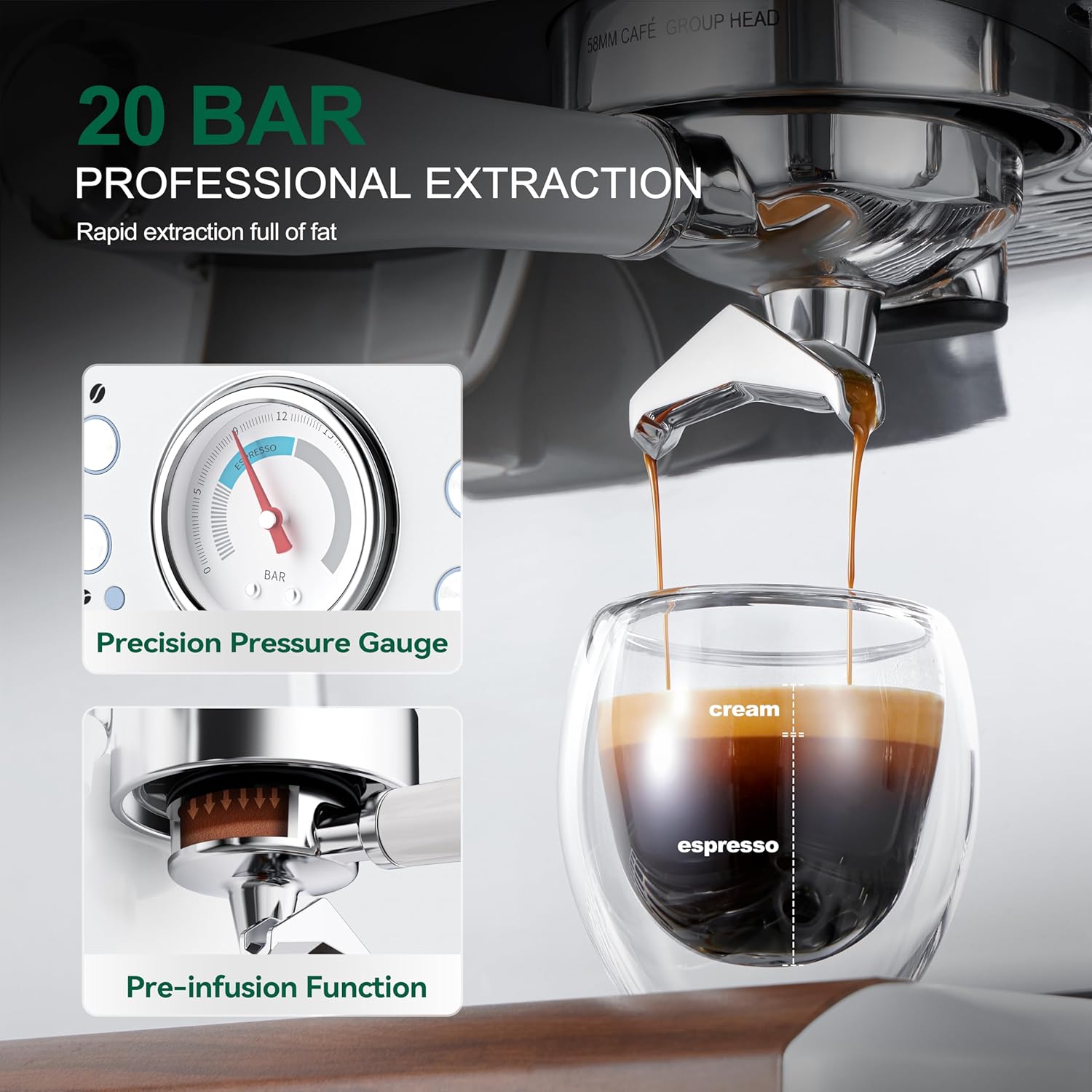 Espresso Machine with Grinder, 20 Bar Espresso Maker All in One Coffee Machine, Cafe Espresso Machine with Milk Frother for Latte Cappuccinos Coffee Maker, 2.8L Water Tank, 58MM Portafilter · v2