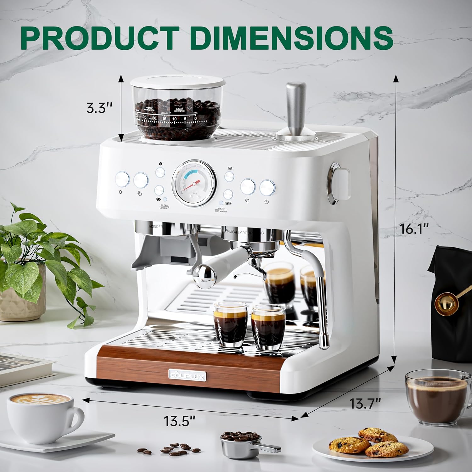 Espresso Machine with Grinder, 20 Bar Espresso Maker All in One Coffee Machine, Cafe Espresso Machine with Milk Frother for Latte Cappuccinos Coffee Maker, 2.8L Water Tank, 58MM Portafilter · v2