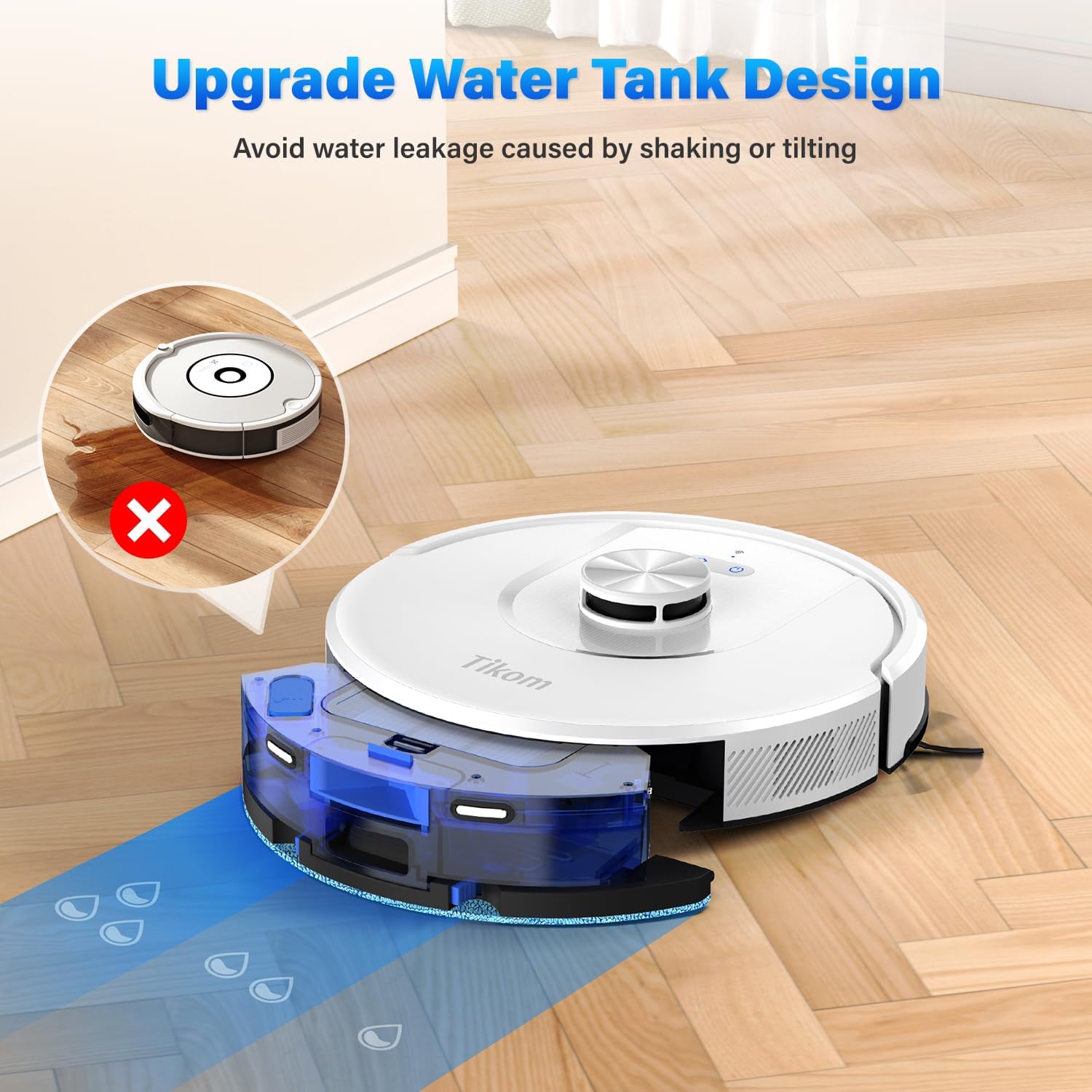 หุ่นยนต์ดูดฝุ่นและถูพื้น Tikom รุ่น L8000 Laser LiDAR Navigation Robotic Vacuum สูงสุด 150 นาที 45dB โซนห้ามเข้า 14 โซน กำแพงเสมือน 20 กำแพง ชาร์จไฟเองได้ ดีสำหรับขนสัตว์เลี้ยง พรม พื้นแข็ง สีขาว