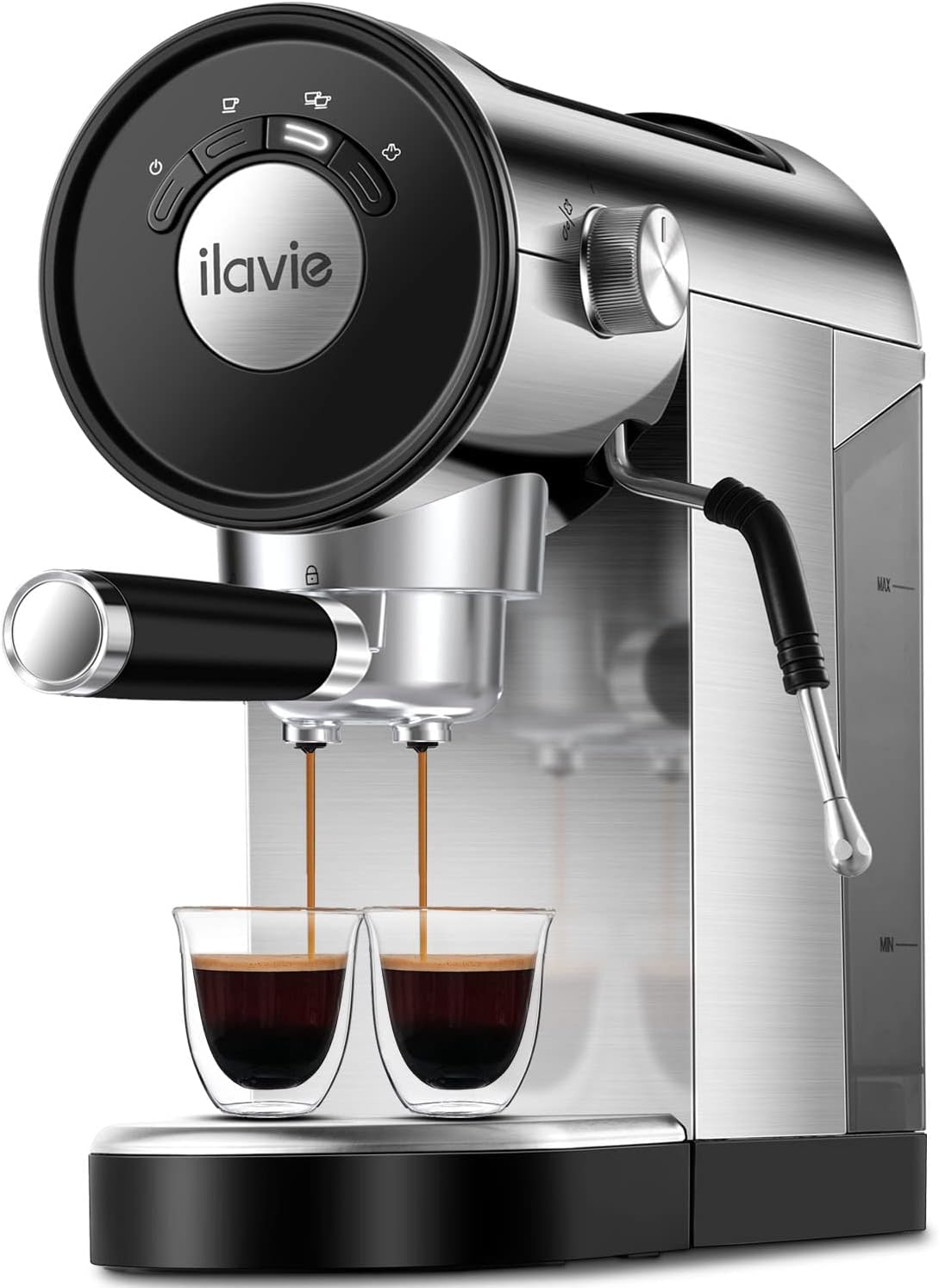 เครื่องชงเอสเพรสโซพร้อมเครื่องนึ่ง เครื่องชงกาแฟเอสเพรสโซ 20 บาร์ พร้อมถังเก็บกาแฟแบบถอดได้ 30 ออนซ์ สำหรับคาปูชิโน ลาเต้ เครื่องชงเอสเพรสโซขนาดกะทัดรัดสำหรับสำนักงานที่บ้าน กำลังไฟ 1,250 วัตต์