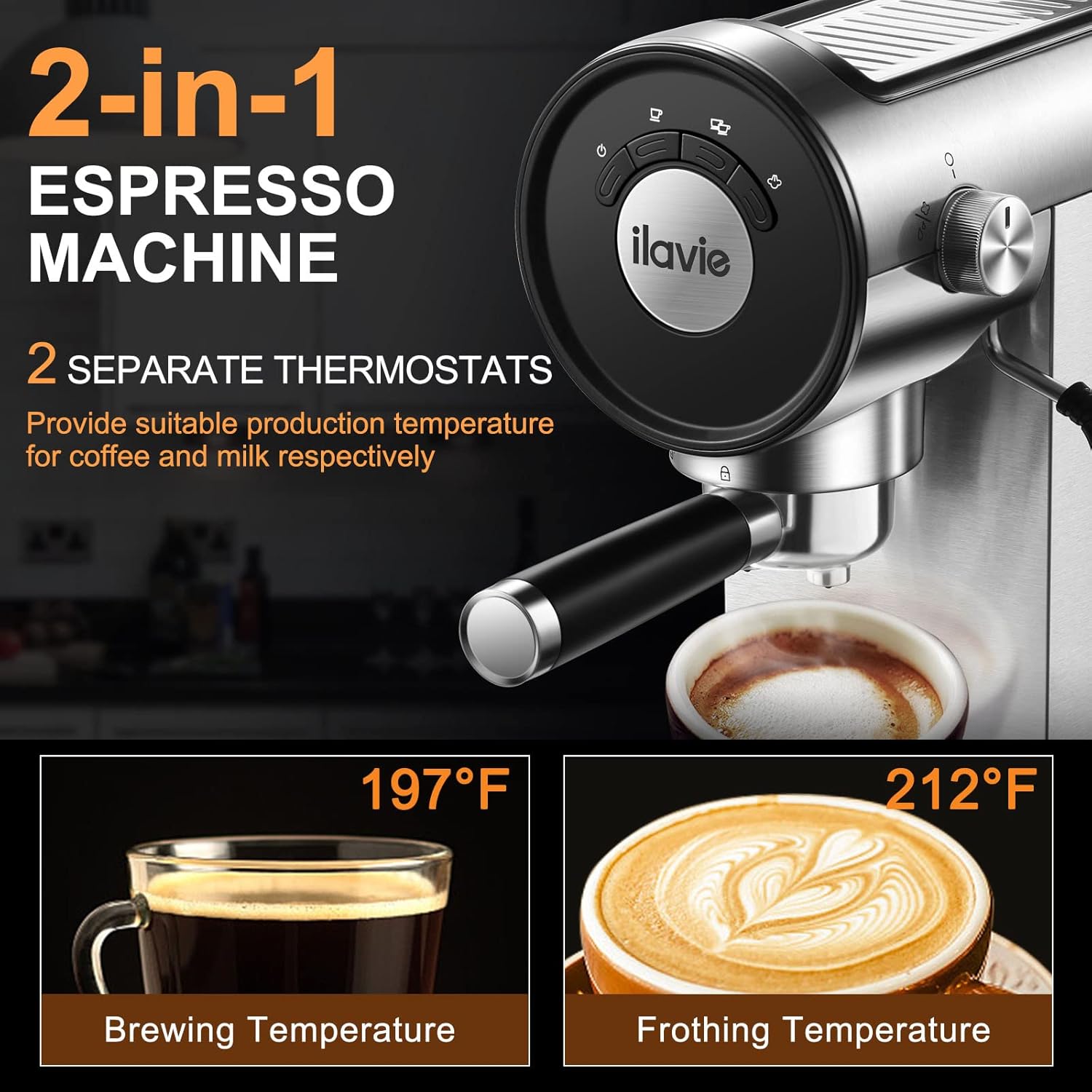 เครื่องชงเอสเพรสโซพร้อมเครื่องนึ่ง เครื่องชงกาแฟเอสเพรสโซ 20 บาร์ พร้อมถังเก็บกาแฟแบบถอดได้ 30 ออนซ์ สำหรับคาปูชิโน ลาเต้ เครื่องชงเอสเพรสโซขนาดกะทัดรัดสำหรับสำนักงานที่บ้าน กำลังไฟ 1,250 วัตต์