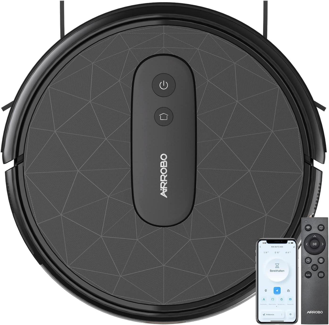AIRROBO Roboter-Staubsauger — Roboter-Staubsauger mit 2800 Pa Saugkraft, ideal für Tierhaare, harte Böden und niedrige Teppiche — Selbstaufladend, App-Steuerung — 120 Minuten Laufzeit.