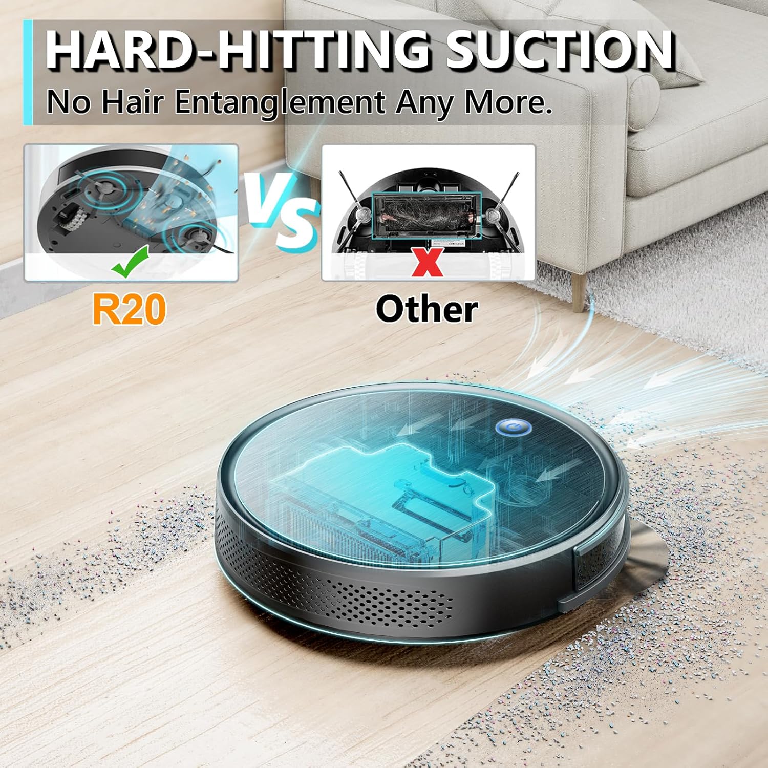 Robot Vacuum Cleaner, 2200Pa Strong Suction, Tangle-Free, Small and Quiet Robot Vacuum, 120 Mins Runtime, Auto Self-Charging Robotic Vacuum Ideal for Low Carpet, Pet Hair, Hard Floors, Black · v2