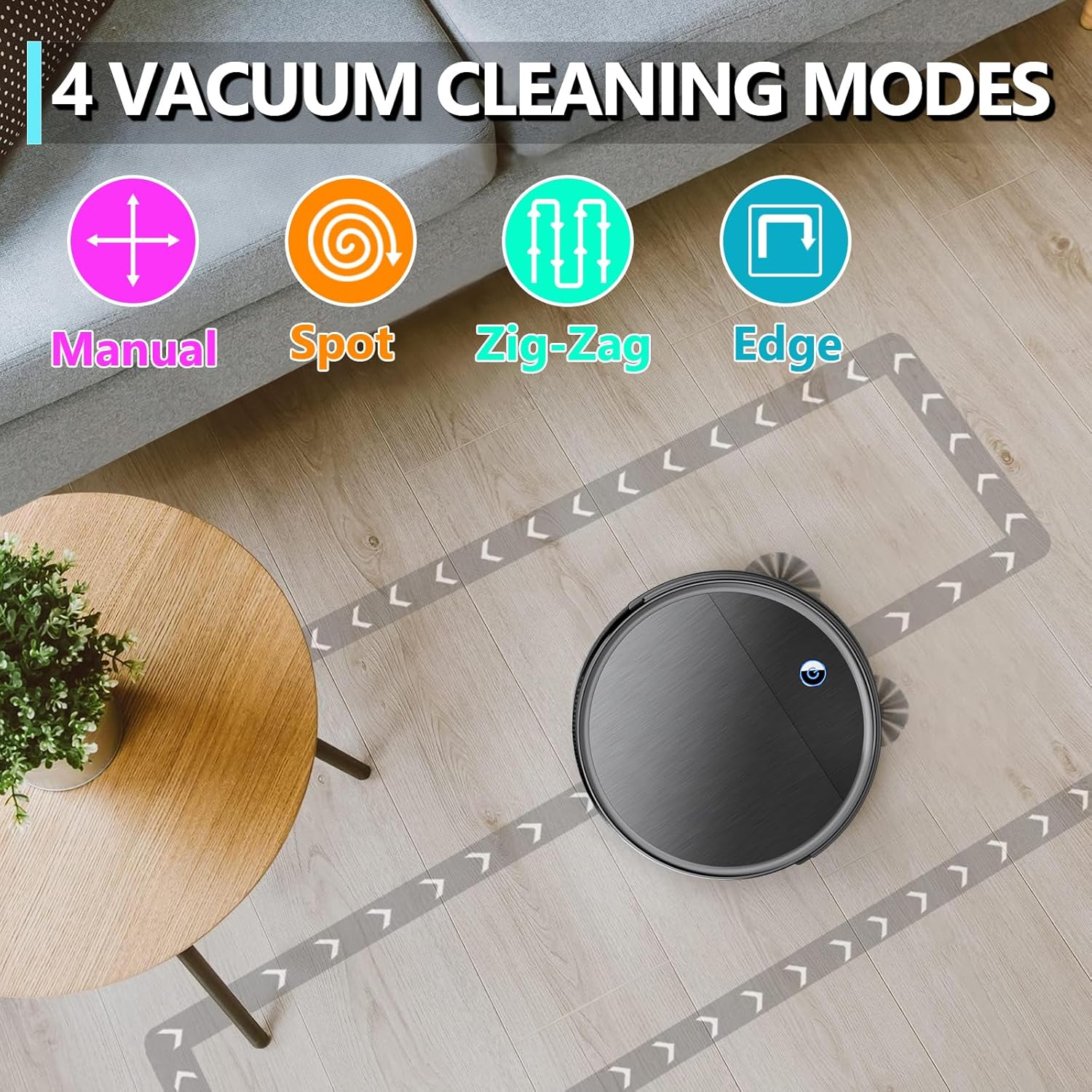 Robot Vacuum Cleaner, 2200Pa Strong Suction, Tangle-Free, Small and Quiet Robot Vacuum, 120 Mins Runtime, Auto Self-Charging Robotic Vacuum Ideal for Low Carpet, Pet Hair, Hard Floors, Black · v2