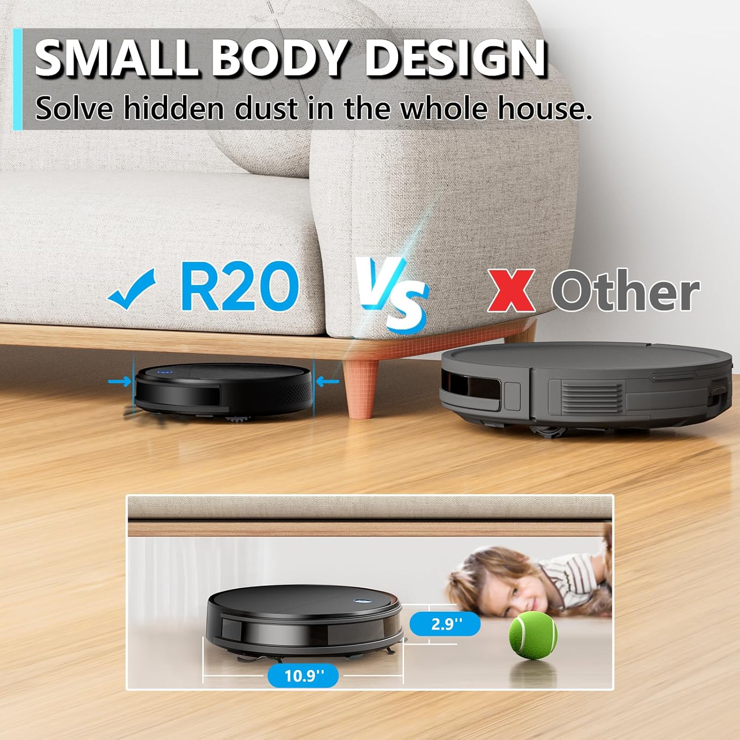 Robot Vacuum Cleaner, 2200Pa Strong Suction, Tangle-Free, Small and Quiet Robot Vacuum, 120 Mins Runtime, Auto Self-Charging Robotic Vacuum Ideal for Low Carpet, Pet Hair, Hard Floors, Black · v2