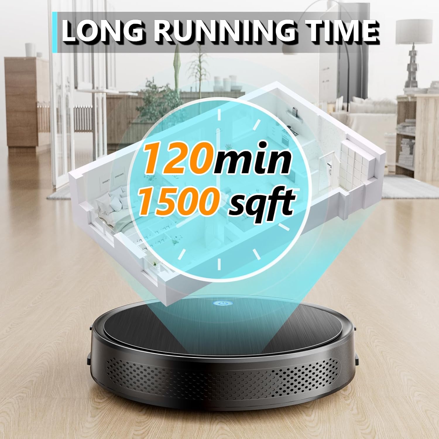 Robot Vacuum Cleaner, 2200Pa Strong Suction, Tangle-Free, Small and Quiet Robot Vacuum, 120 Mins Runtime, Auto Self-Charging Robotic Vacuum Ideal for Low Carpet, Pet Hair, Hard Floors, Black · v2