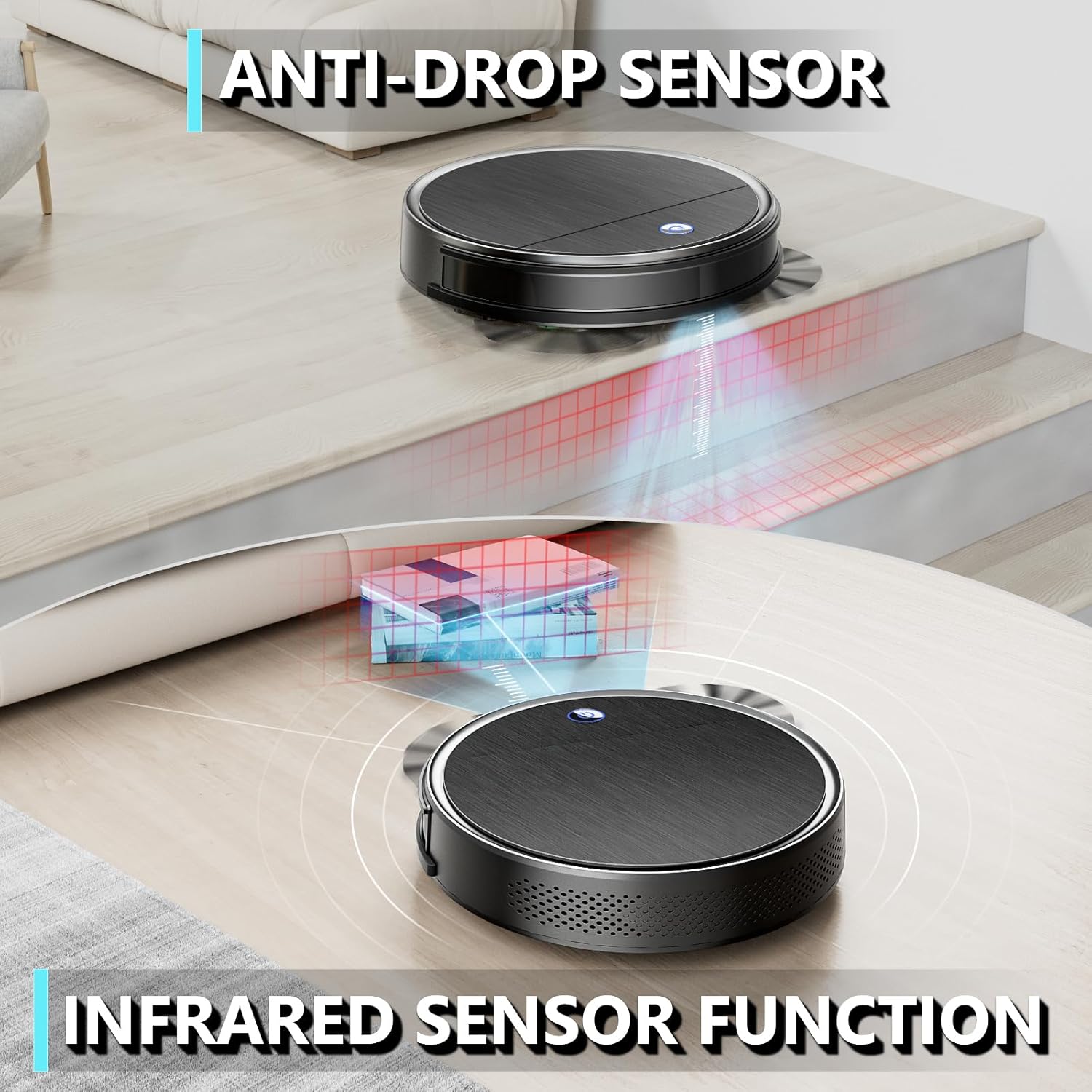 Robot Vacuum Cleaner, 2200Pa Strong Suction, Tangle-Free, Small and Quiet Robot Vacuum, 120 Mins Runtime, Auto Self-Charging Robotic Vacuum Ideal for Low Carpet, Pet Hair, Hard Floors, Black · v2