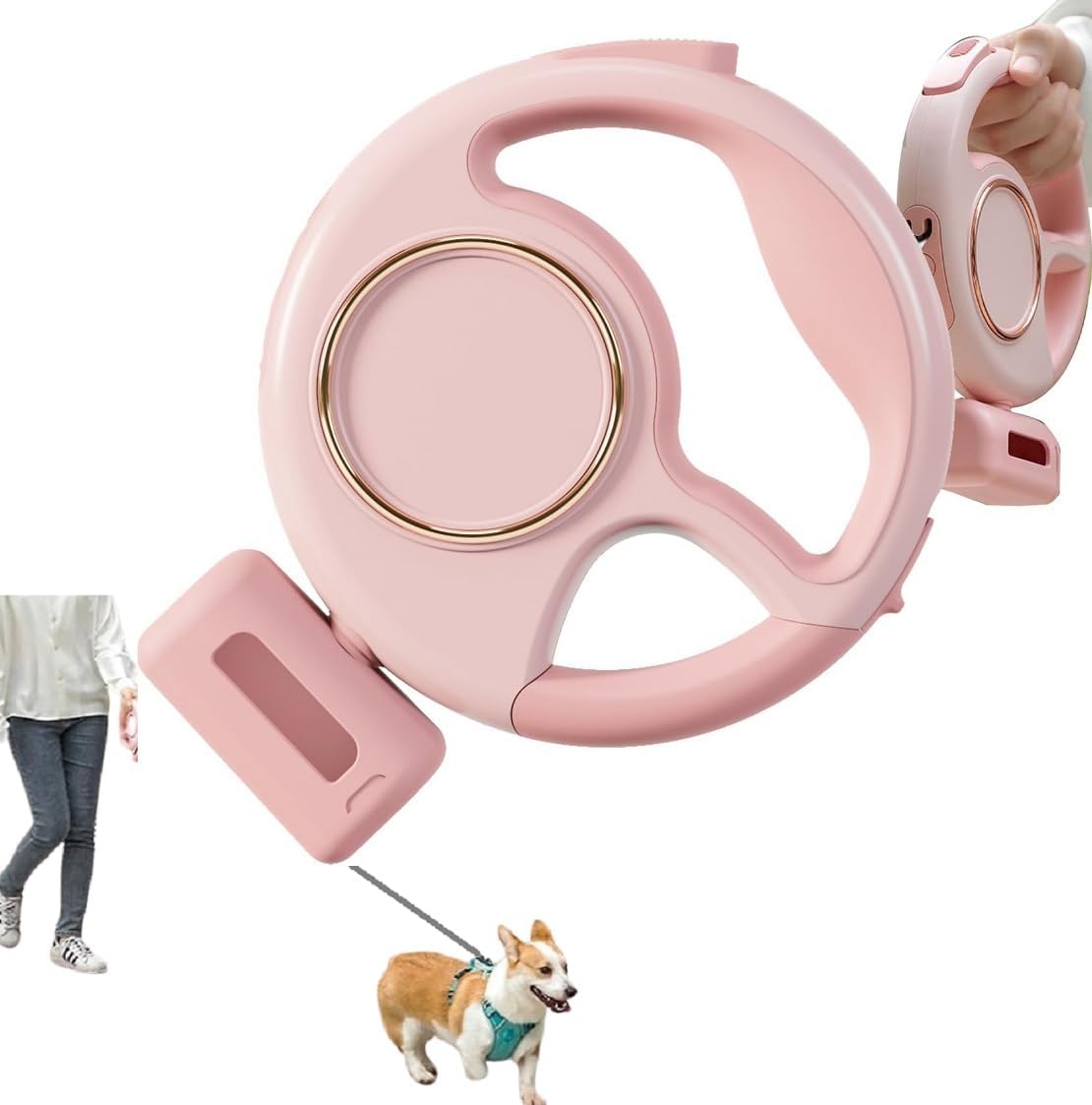 Best Dog Supplies Luxurious Pink LED-Retractable Dog Leash 10ft/3M- Rechargeable Pet Leash with LED Flashlight One-Handed Brake Ring Buckle Locker  Poop Bag Dispenser - for Small amp; Medium Dogs · v7