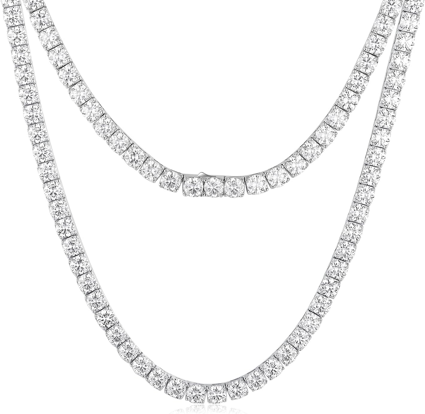 FANCIME Moissanite Tennishalskette, 12,9-47,5 Karat 925er-Sterlingsilber, Tennishalskette, 3 mm/4 mm/5 mm, D-Farbe VVS1 Moissanit-Halskette im Rundschliff für Herren und Damen, 18 Zoll/20 Zoll