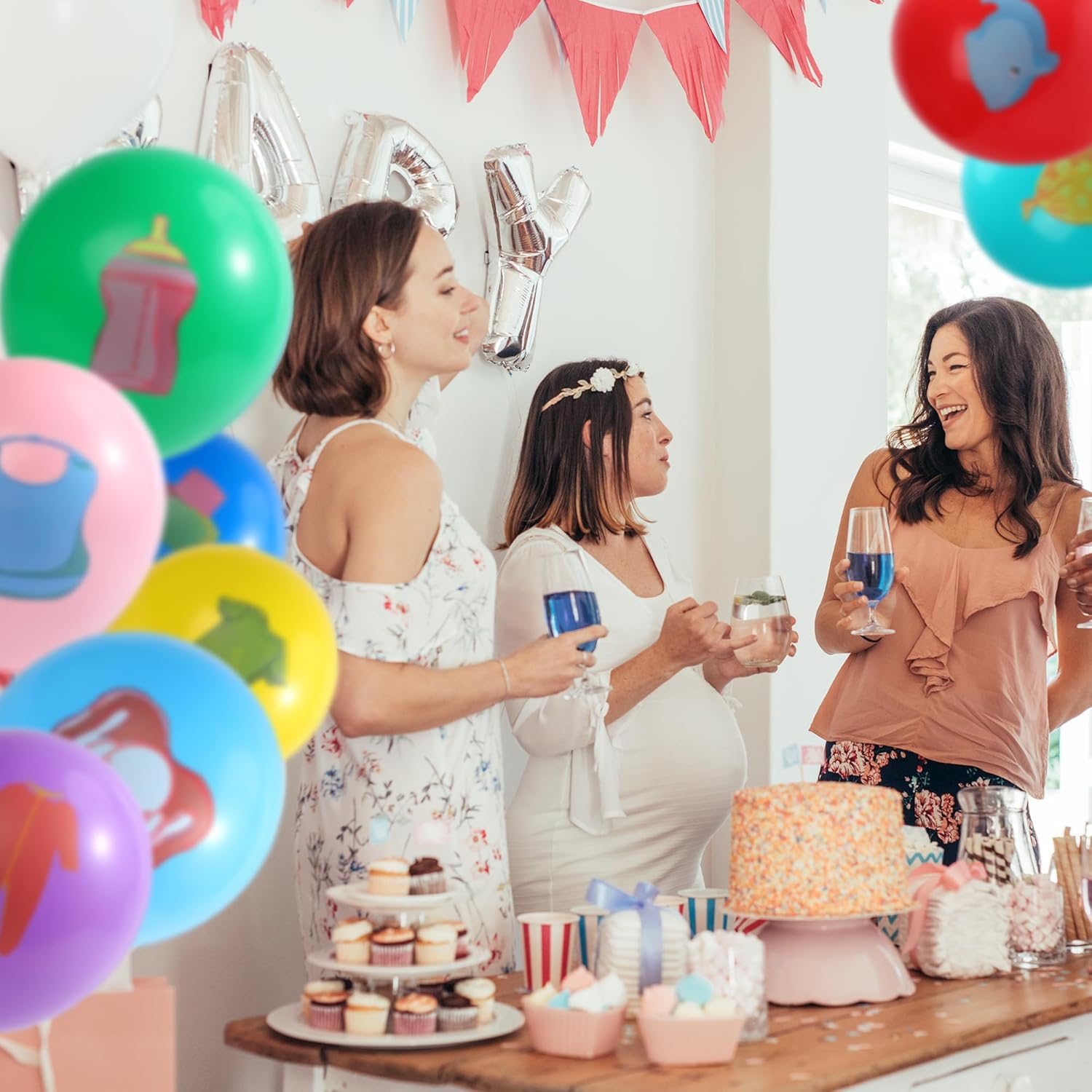Bebek Günlük İhtiyaç Desenli 80 Adet Renkli Bebek Duş Lateks Balonu, Bebek Duş Dekorasyonu, Bebek Temalı Balonlar Erkekler için Parti Malzemeleri Kız Doğum Günü Kapalı Açık Dekor