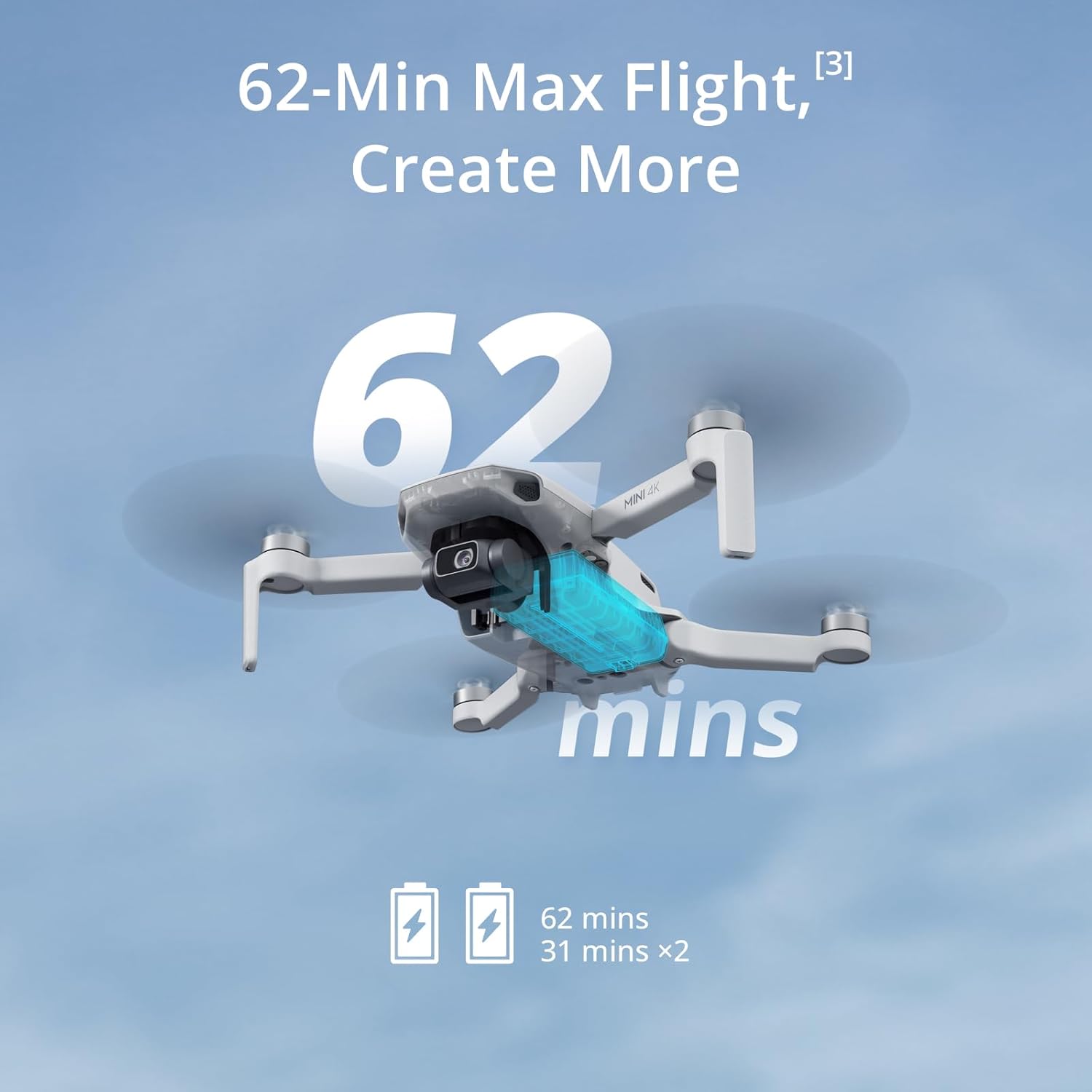 DJI Mini 4K Two-Battery Combo, Drone with 4K UHD Camera for Adults, Under 249 g, 3-Axis Gimbal Stabilization, 10km Video Transmission, Auto Return, 2 Batteries for 62-Min Max Flight Time, QuickShots · v2
